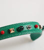 Dolce & Gabbana Green Embellished Leather Bag Handle Women Shoulder Strap