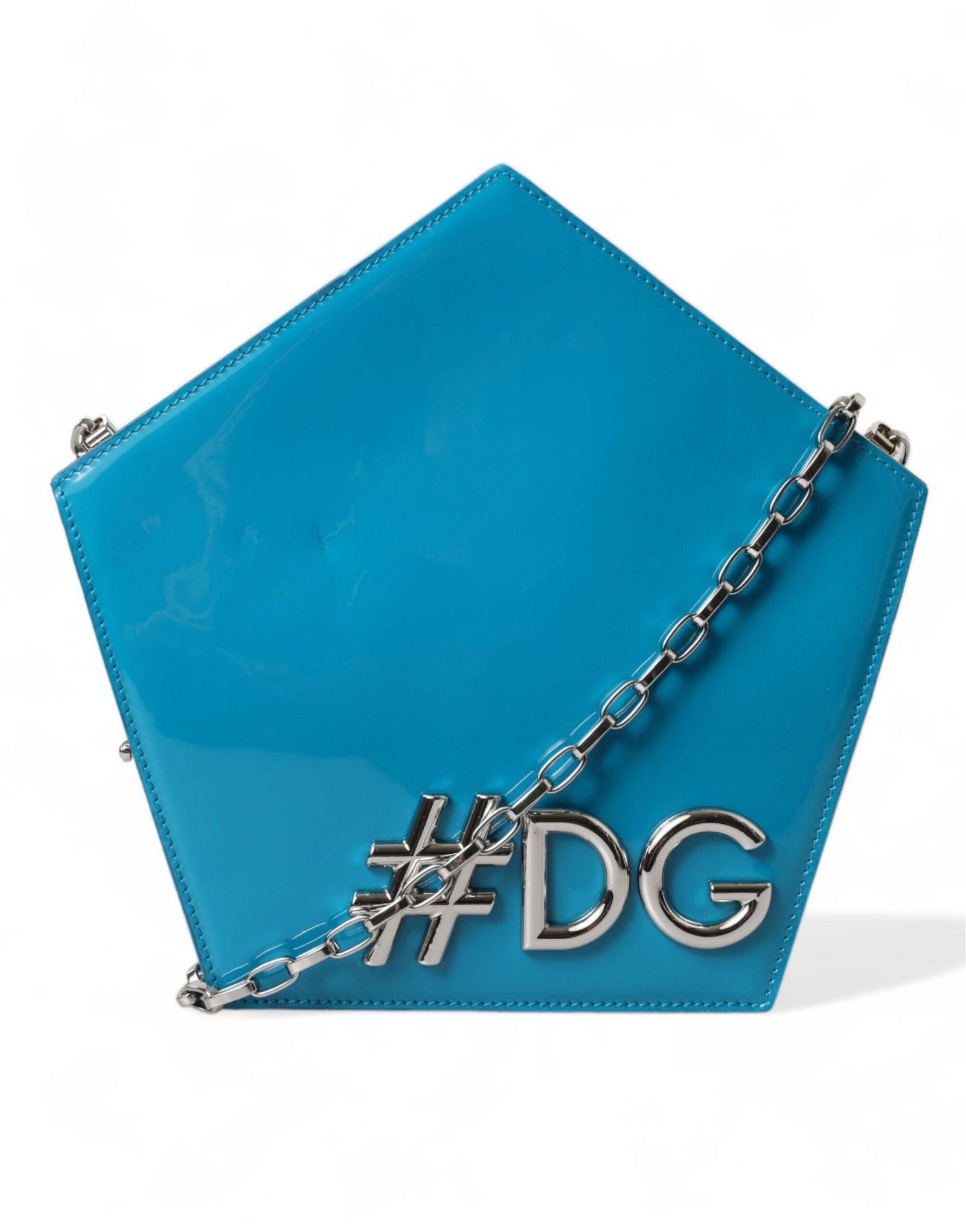 Dolce & Gabbana Blue Patent Leather Hashtag DG Shoulder Chain Flap Bag