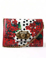 Dolce & Gabbana Red Floral Polka Dot Print Leather Chain DG Logo Shoulder  Bag