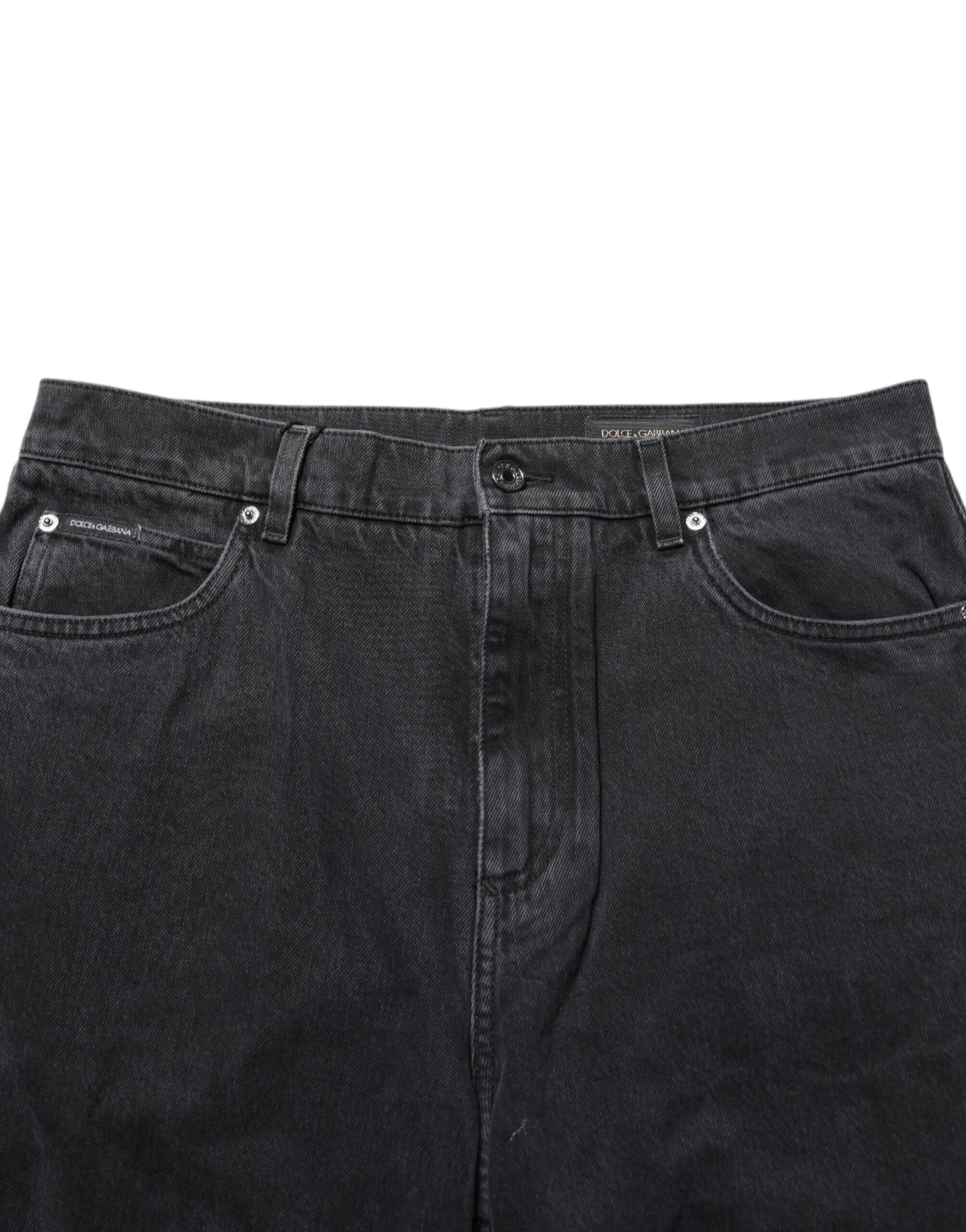 Dolce & Gabbana Black Denim Wide Leg Relaxed Fit Pants Jeans