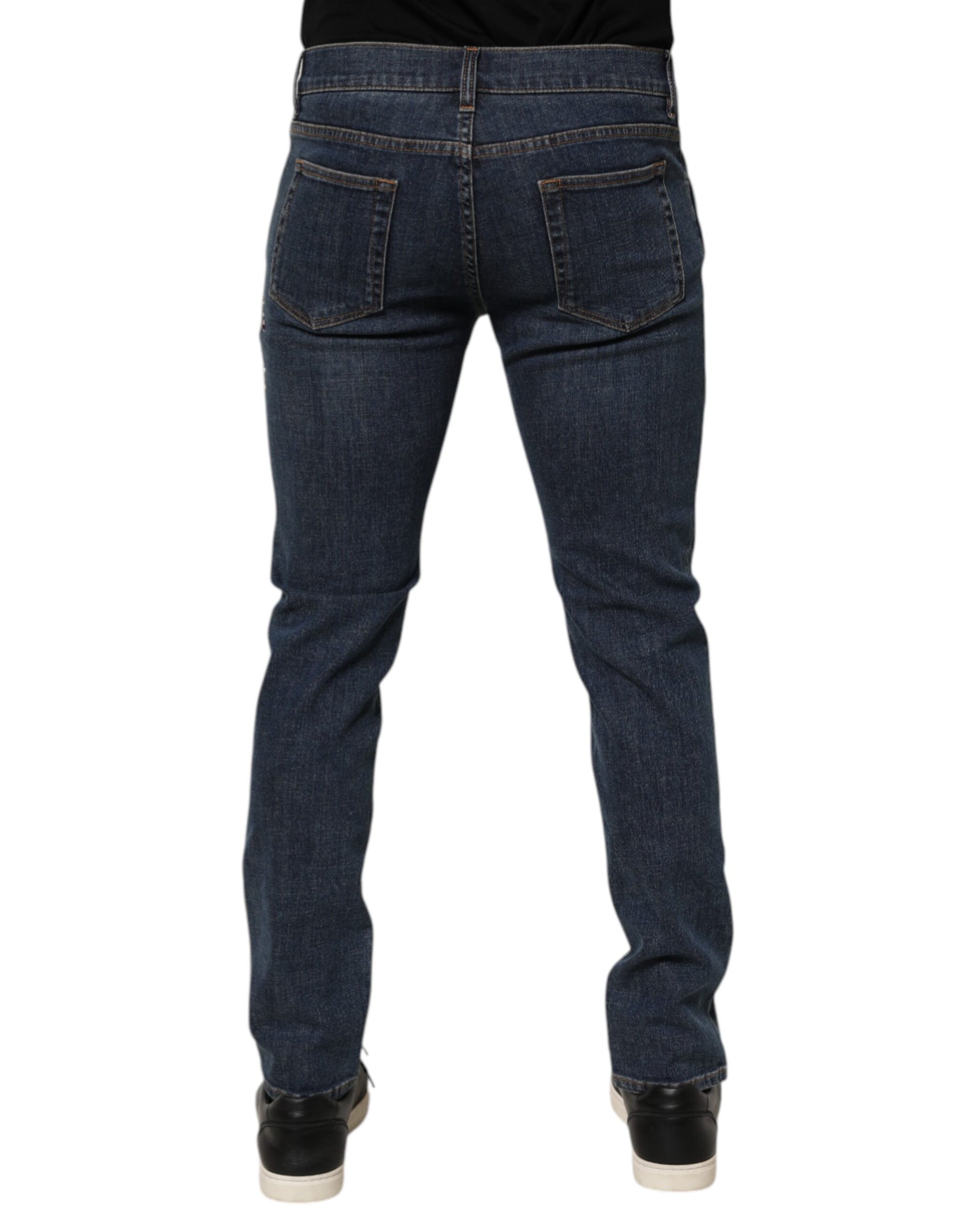 Dolce & Gabbana Blue Rabbit Embroidery Slim Men Denim Jeans