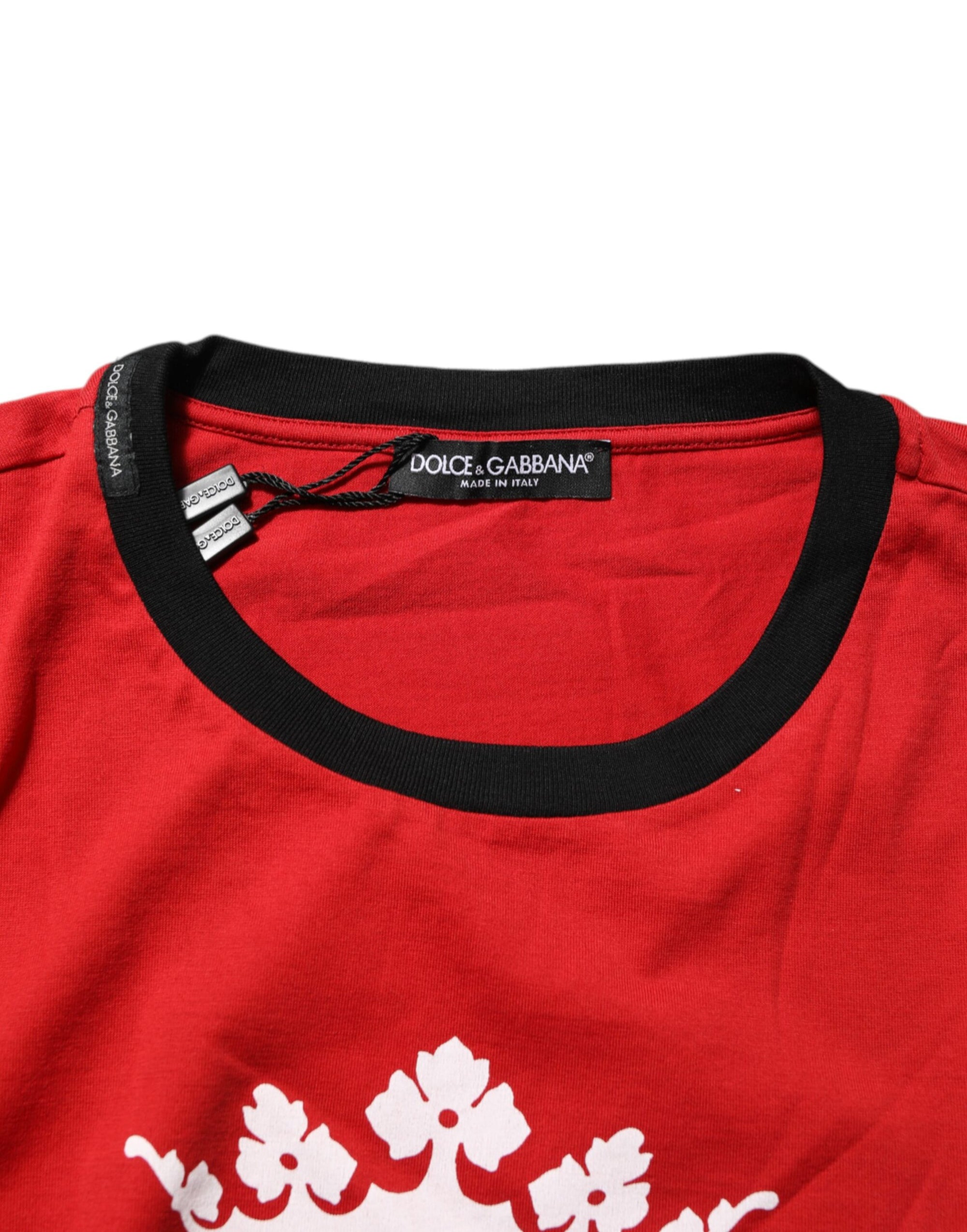 Dolce & Gabbana Red Logo Crown Cotton Short Sleeves T-shirt