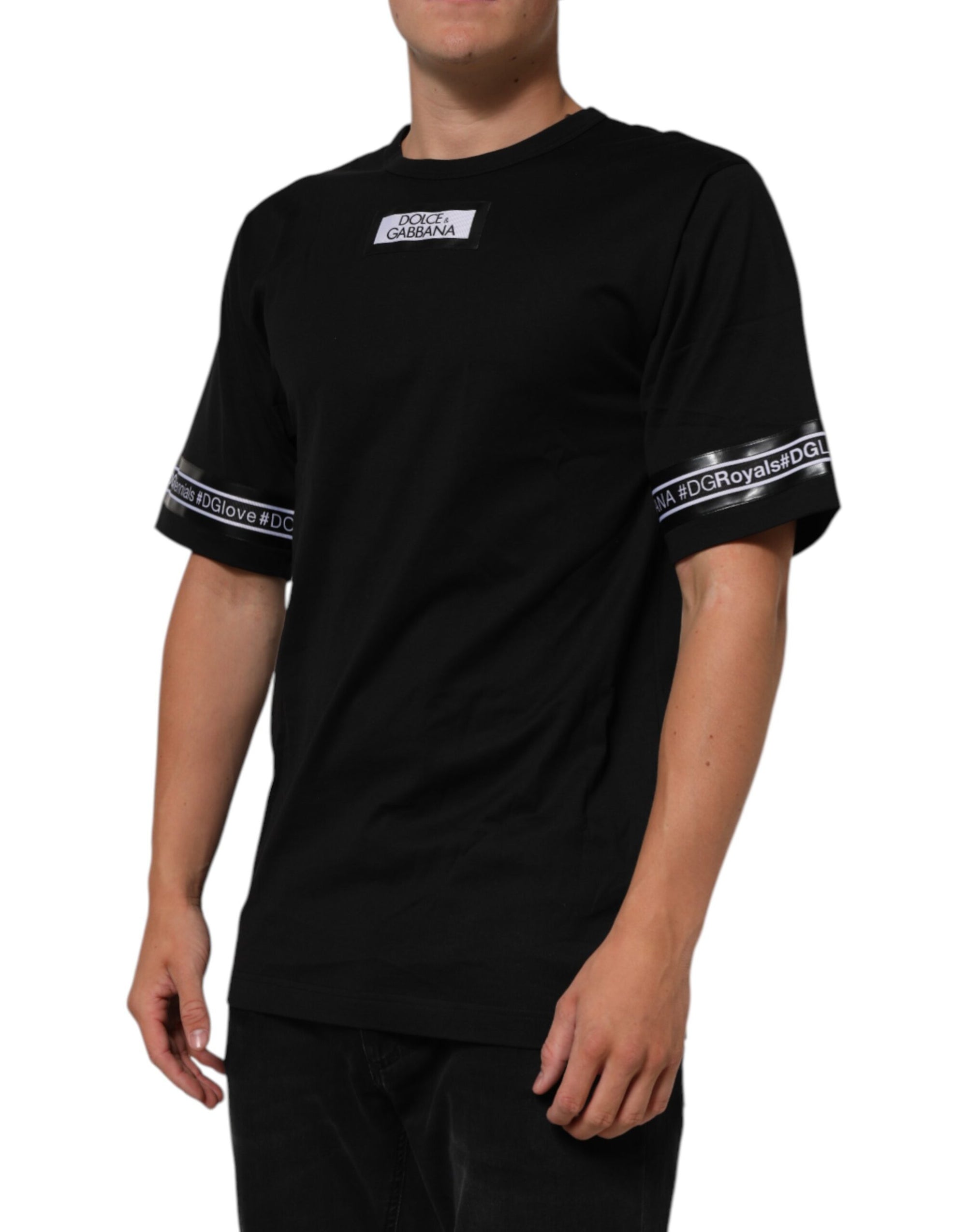 Dolce & Gabbana Black DGRoyals Cotton Men Crew Neck IT T-shirt