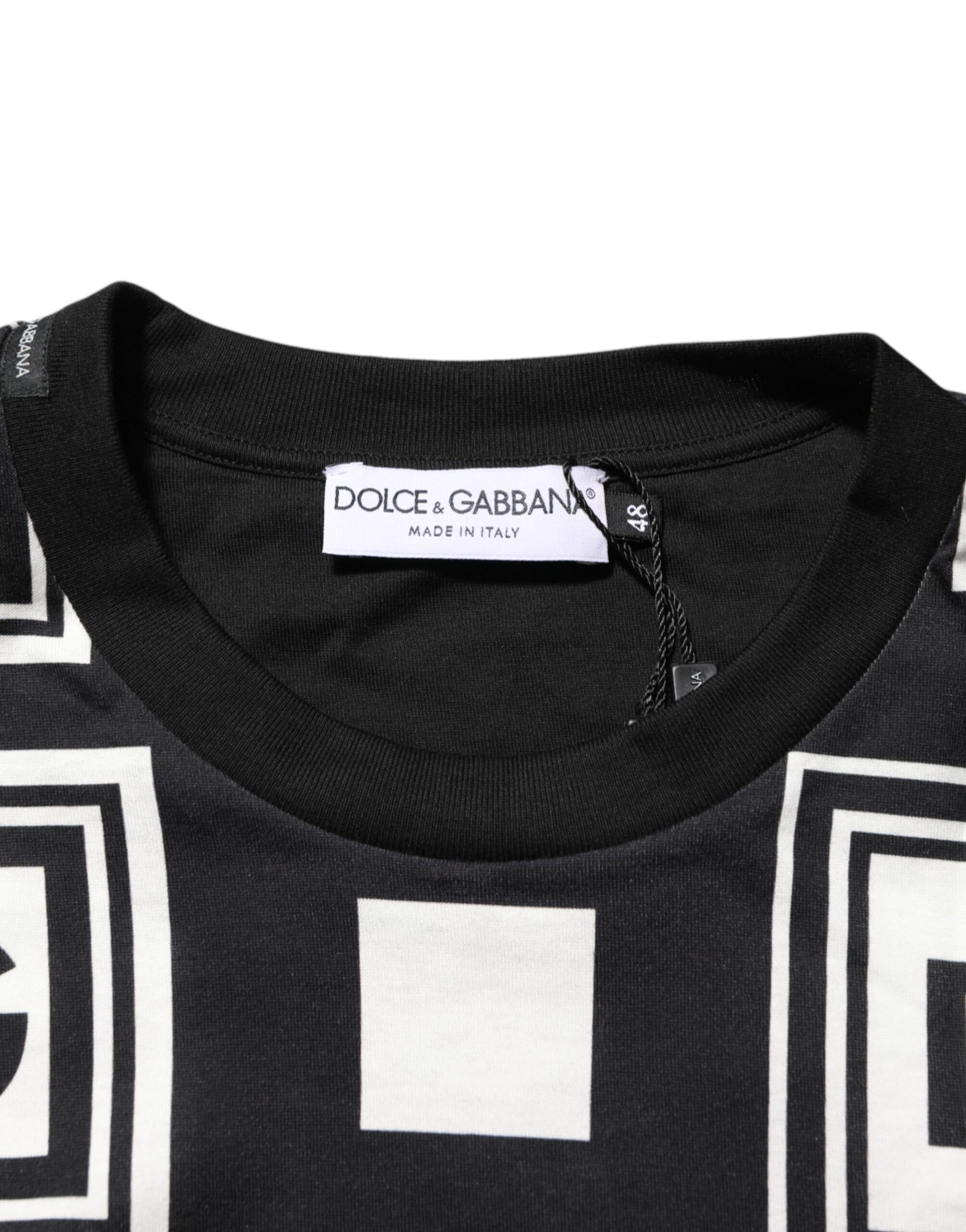 Dolce & Gabbana Black Logo Monogram Cotton Crew Neck T-shirt