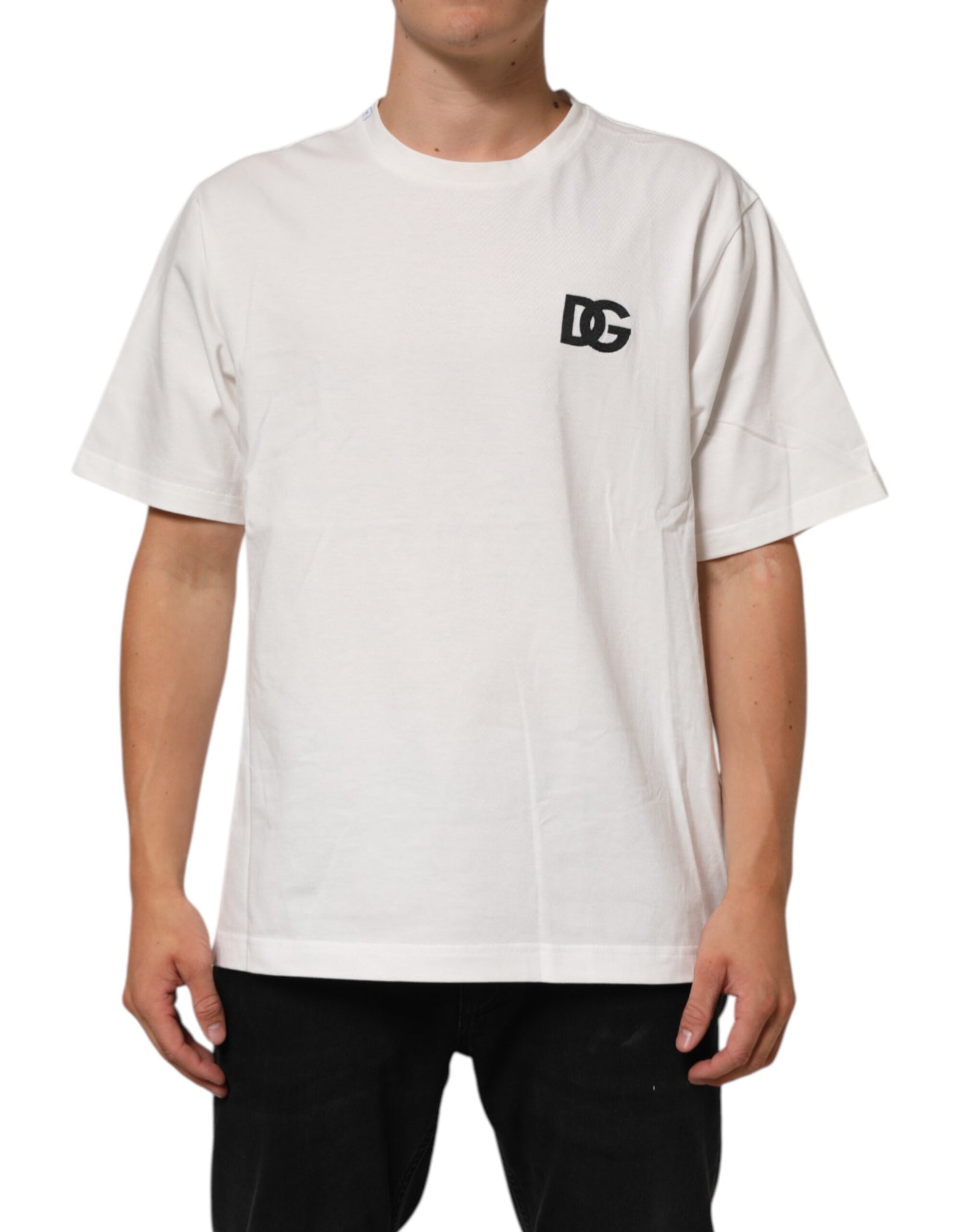Dolce & Gabbana White Cotton Logo Print Crew Neck T-shirt