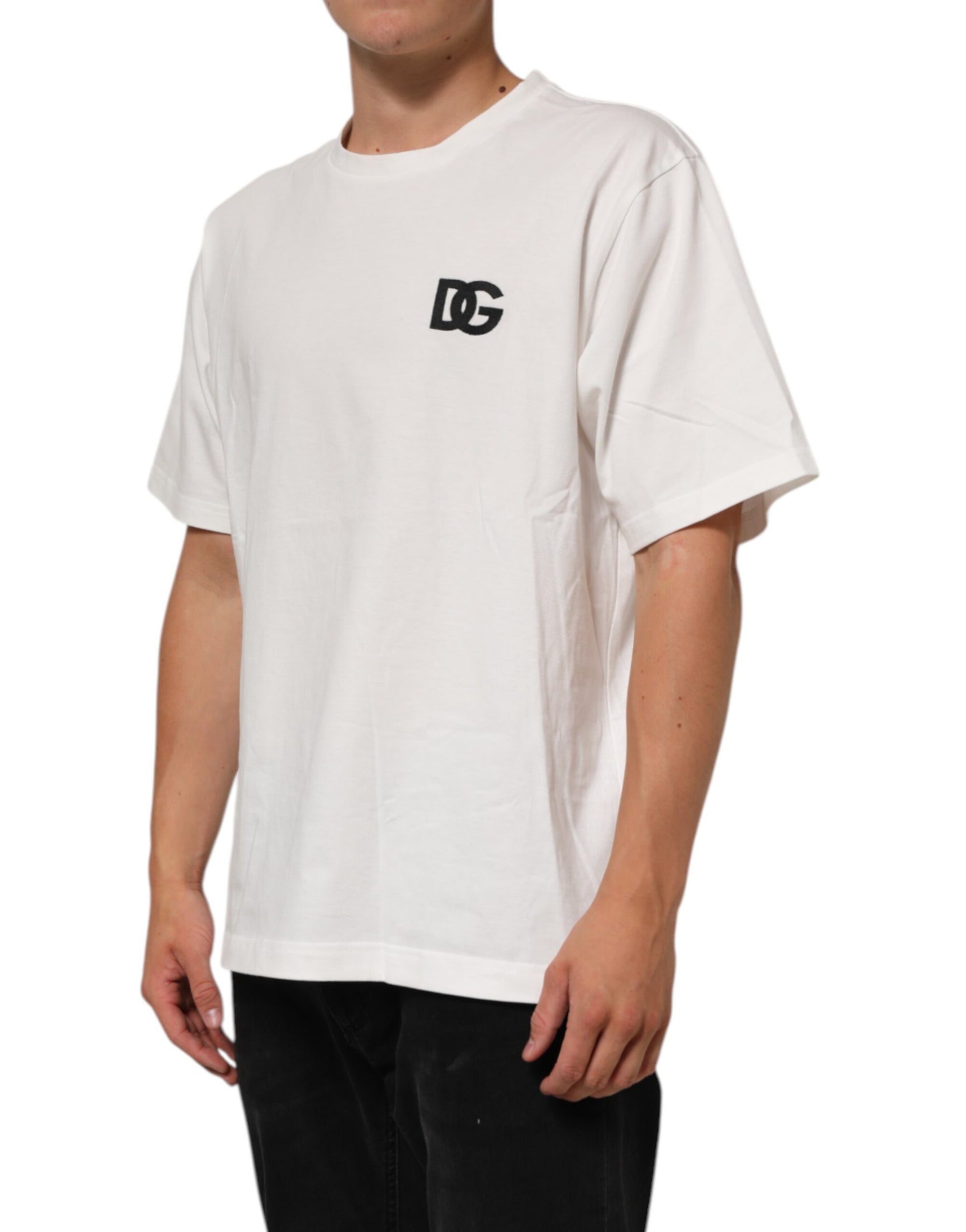 Dolce & Gabbana White Cotton Logo Print Crew Neck T-shirt
