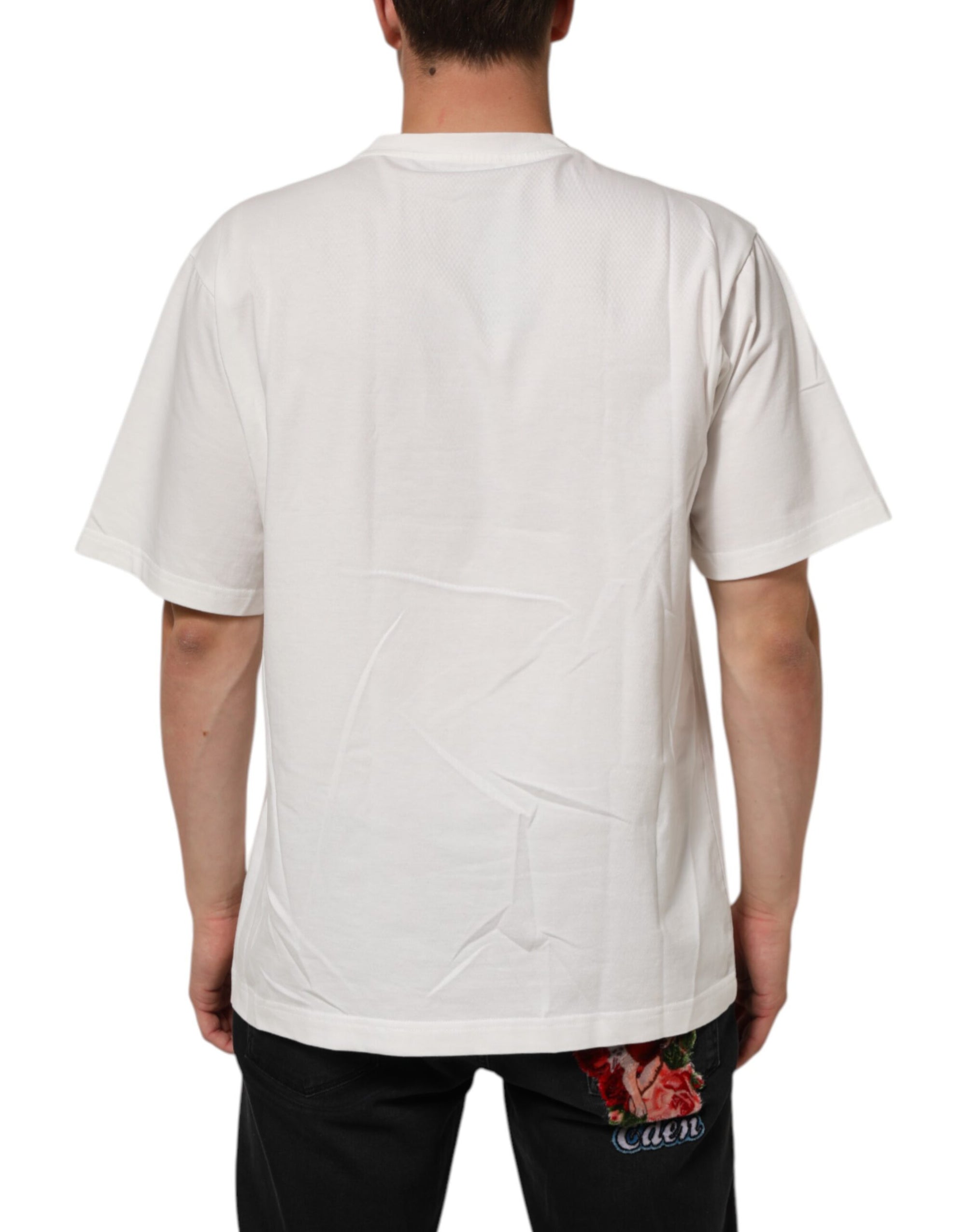 Dolce & Gabbana White Cotton Logo Print Crew Neck T-shirt
