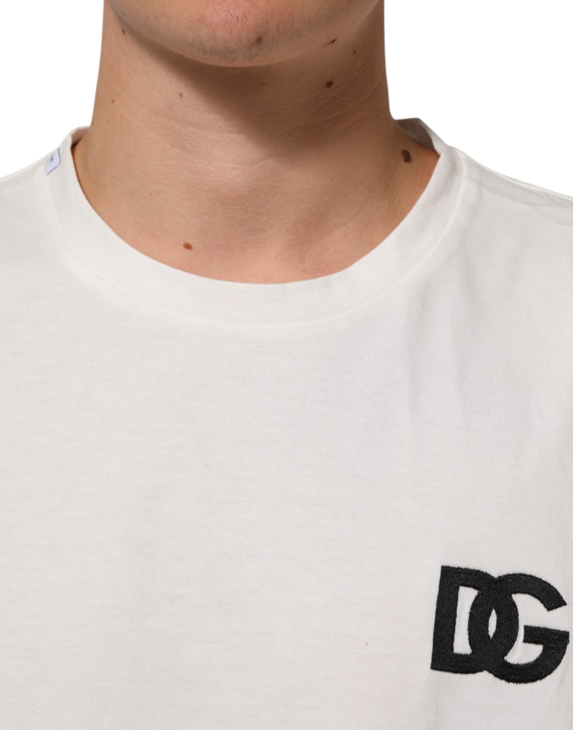 Dolce & Gabbana White Cotton Logo Print Crew Neck T-shirt