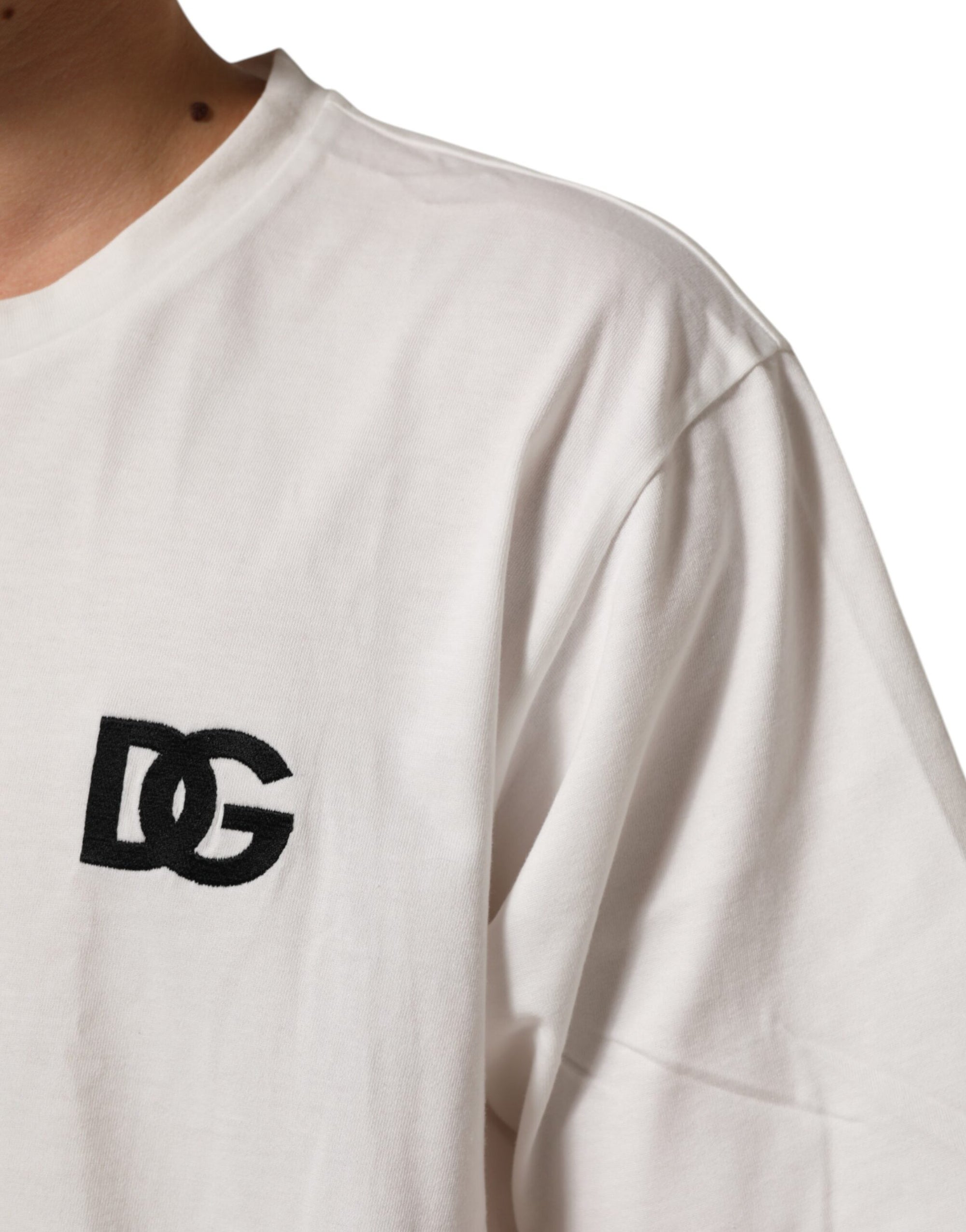 Dolce & Gabbana White Cotton Logo Print Crew Neck T-shirt