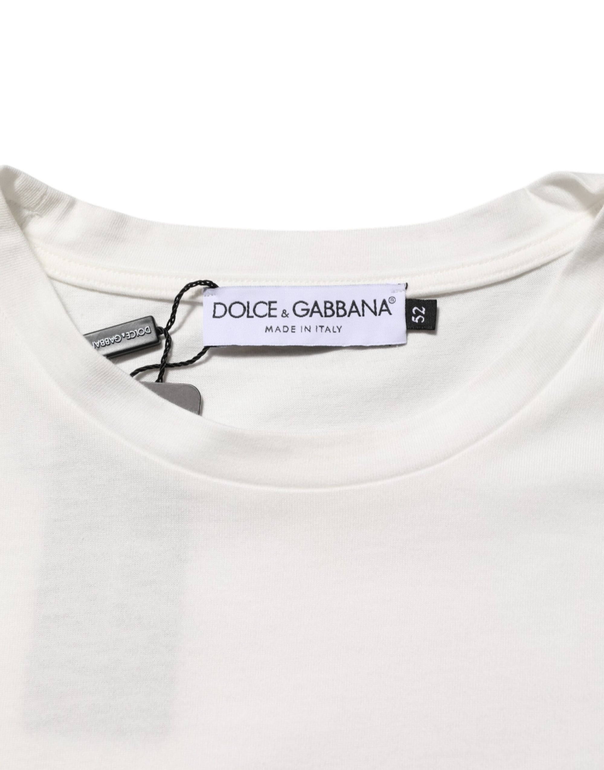 Dolce & Gabbana White Cotton Logo Print Crew Neck T-shirt