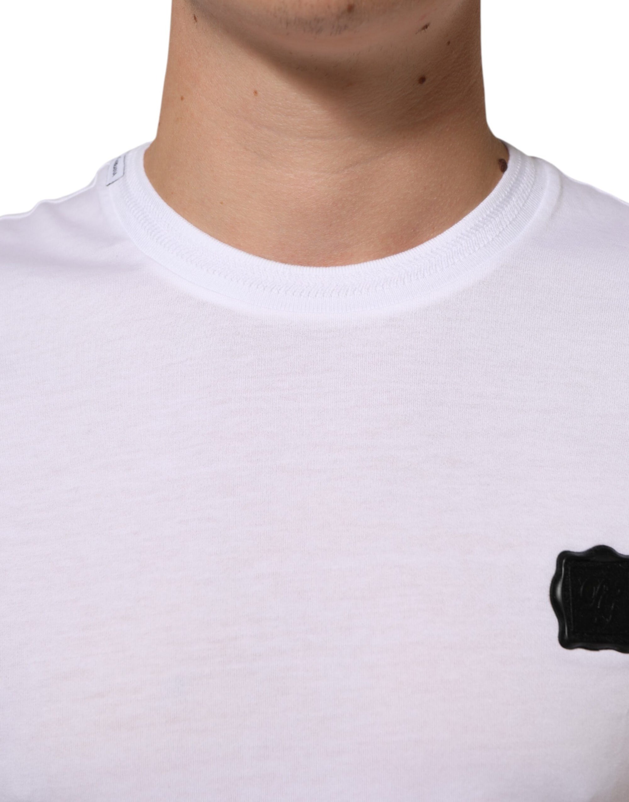 Dolce & Gabbana White Cotton Logo Patch Crew Neck  T-shirt
