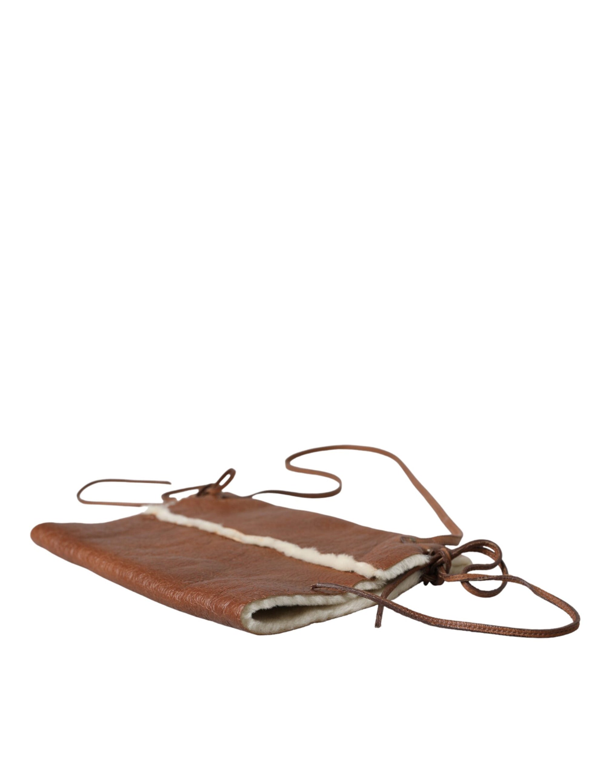 Miu Miu Brown Leather Fur Inner Lining Neck Strap WinterFleece Handwarmer