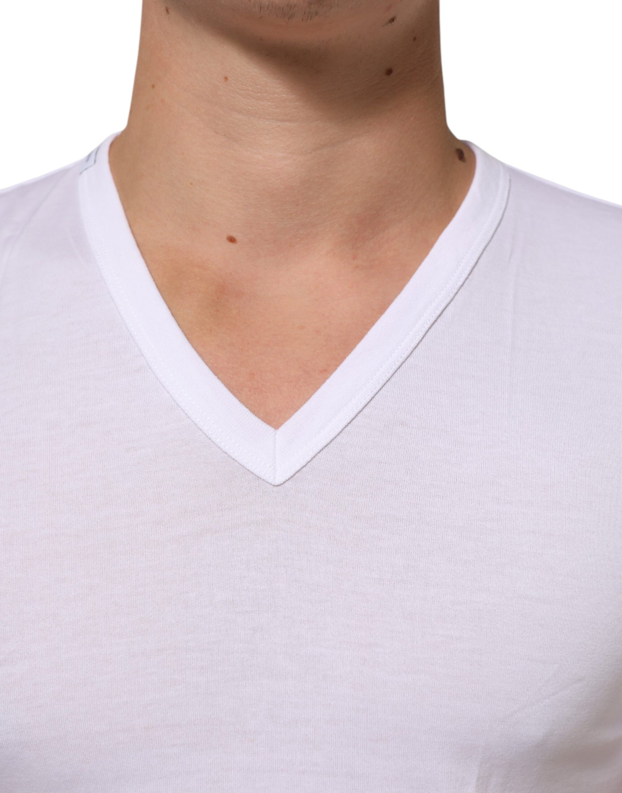 Dolce & Gabbana White Cotton V-Neck Short Sleeves T-shirt