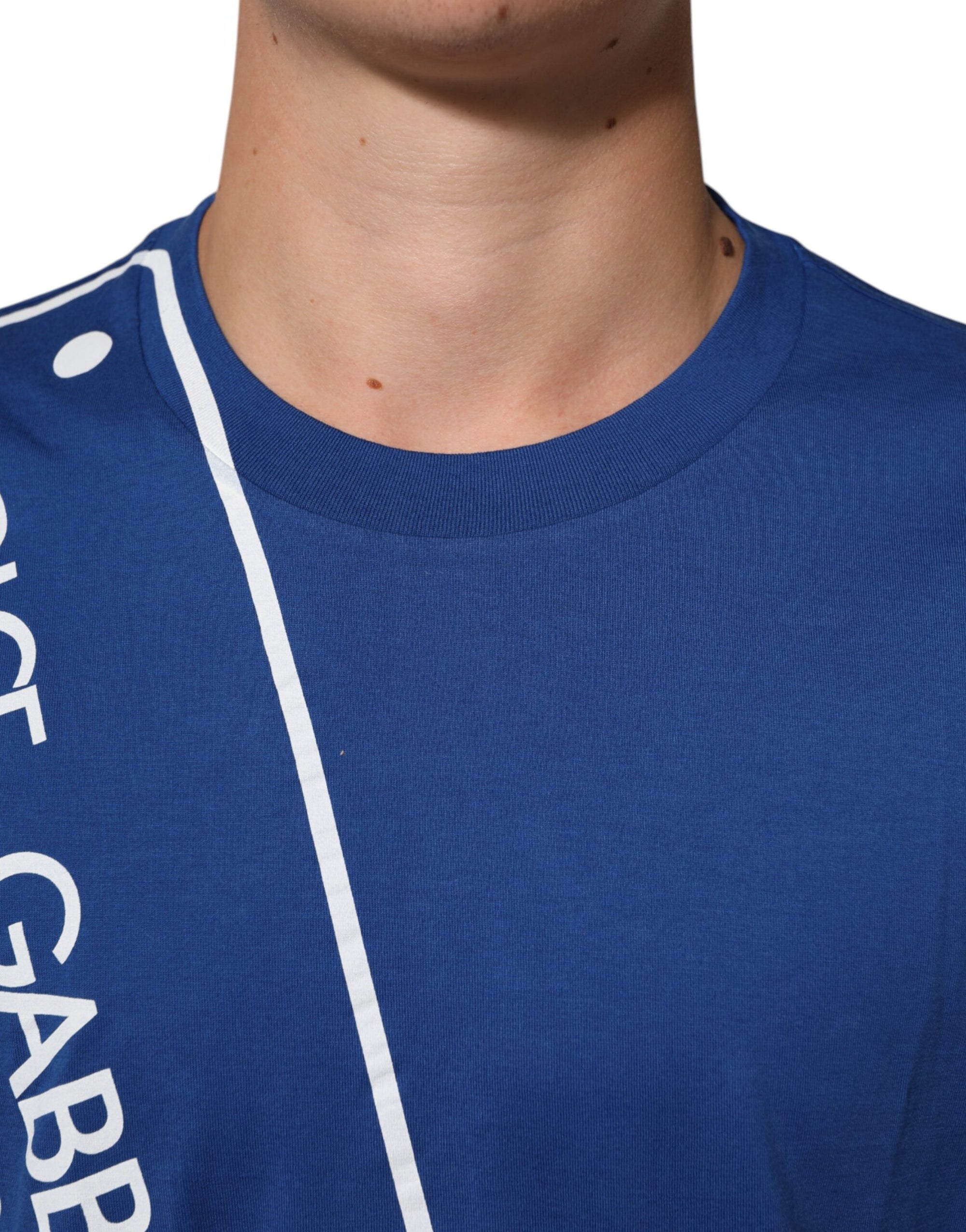 Dolce & Gabbana Blue Logo Print Cotton Crew Neck Men T-shirt