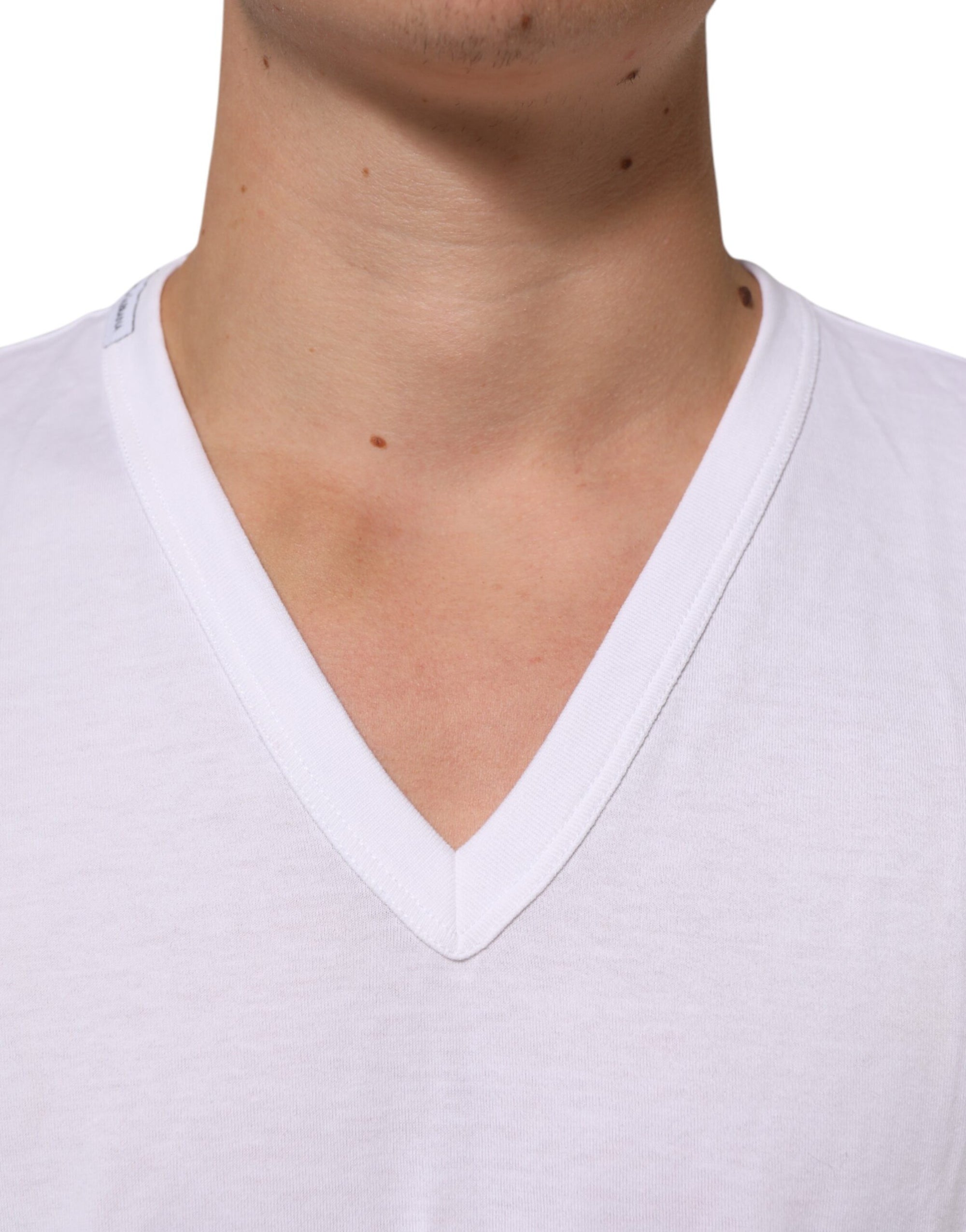 Dolce & Gabbana White Cotton V-Neck Short Sleeves T-shirt