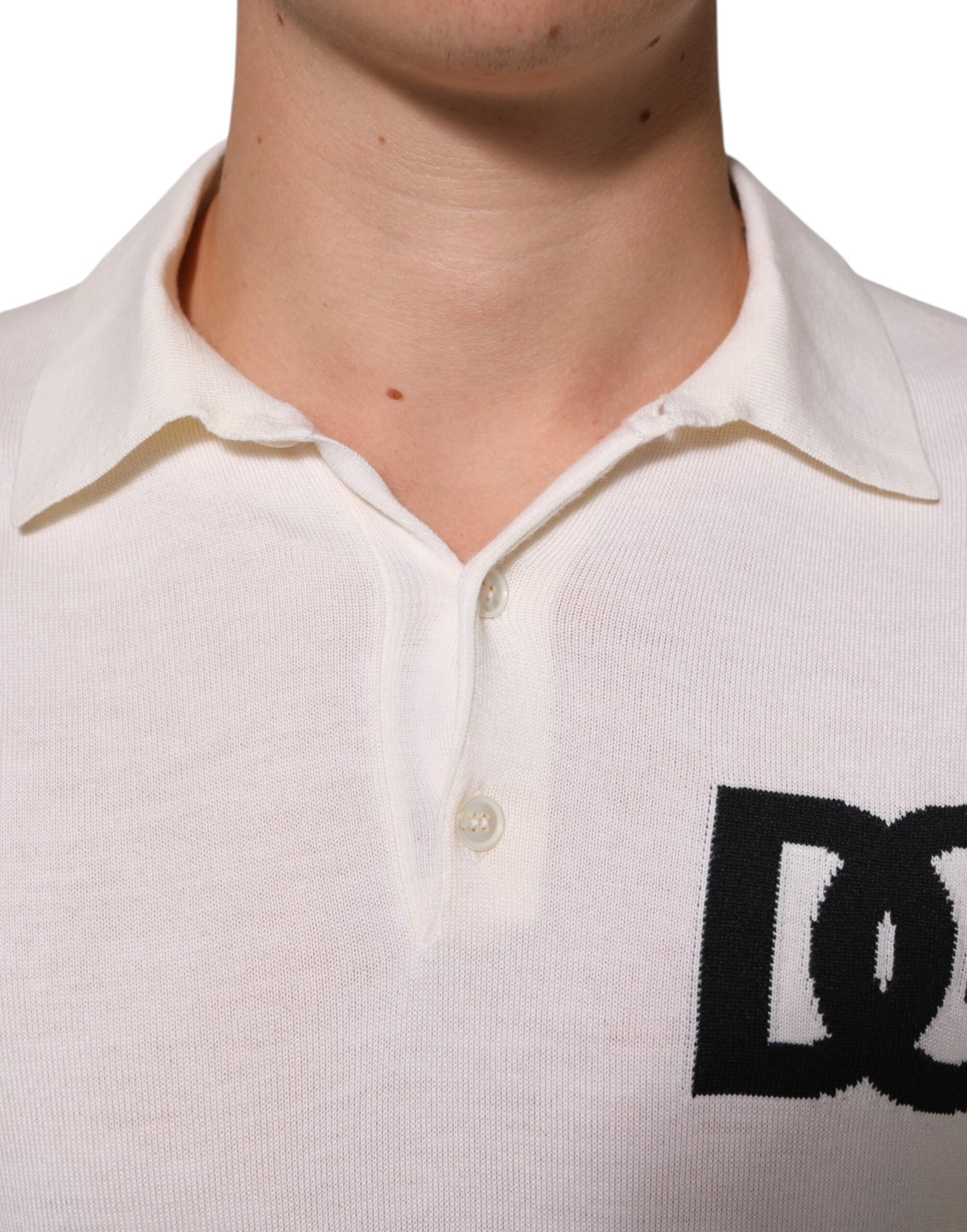 Dolce & Gabbana White Cotton Collared Short Sleeves T-shirt