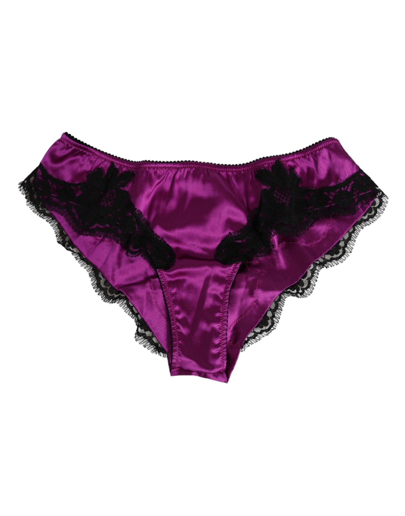 Dolce & Gabbana Purple Silk Satin Floral Lace Panty Brief Underwear