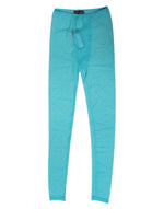 Dolce & Gabbana Light Blue Nylon Logo Lace Leggings Pants Underwear
