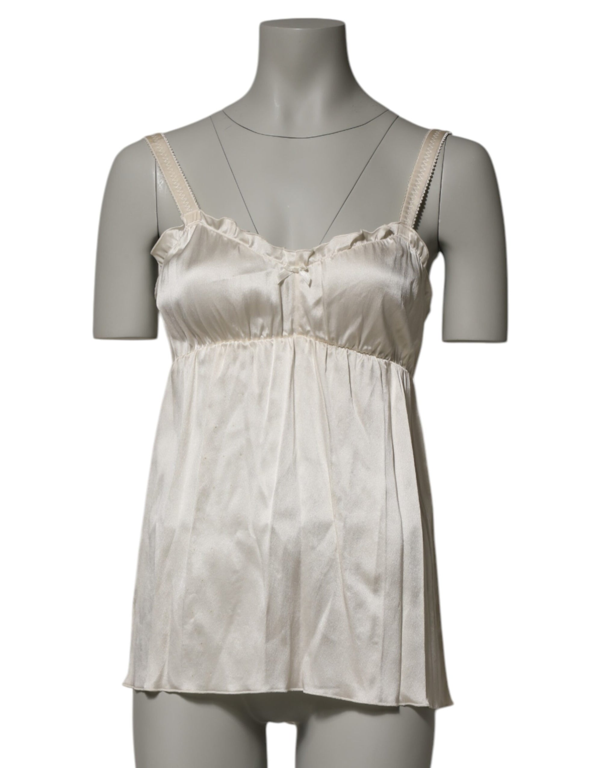 Dolce & Gabbana Ivory Satin Lace Tank Lingerie Top Underwear