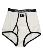 Dolce & Gabbana White Cotton Stretch High Waist Culotte Underwear