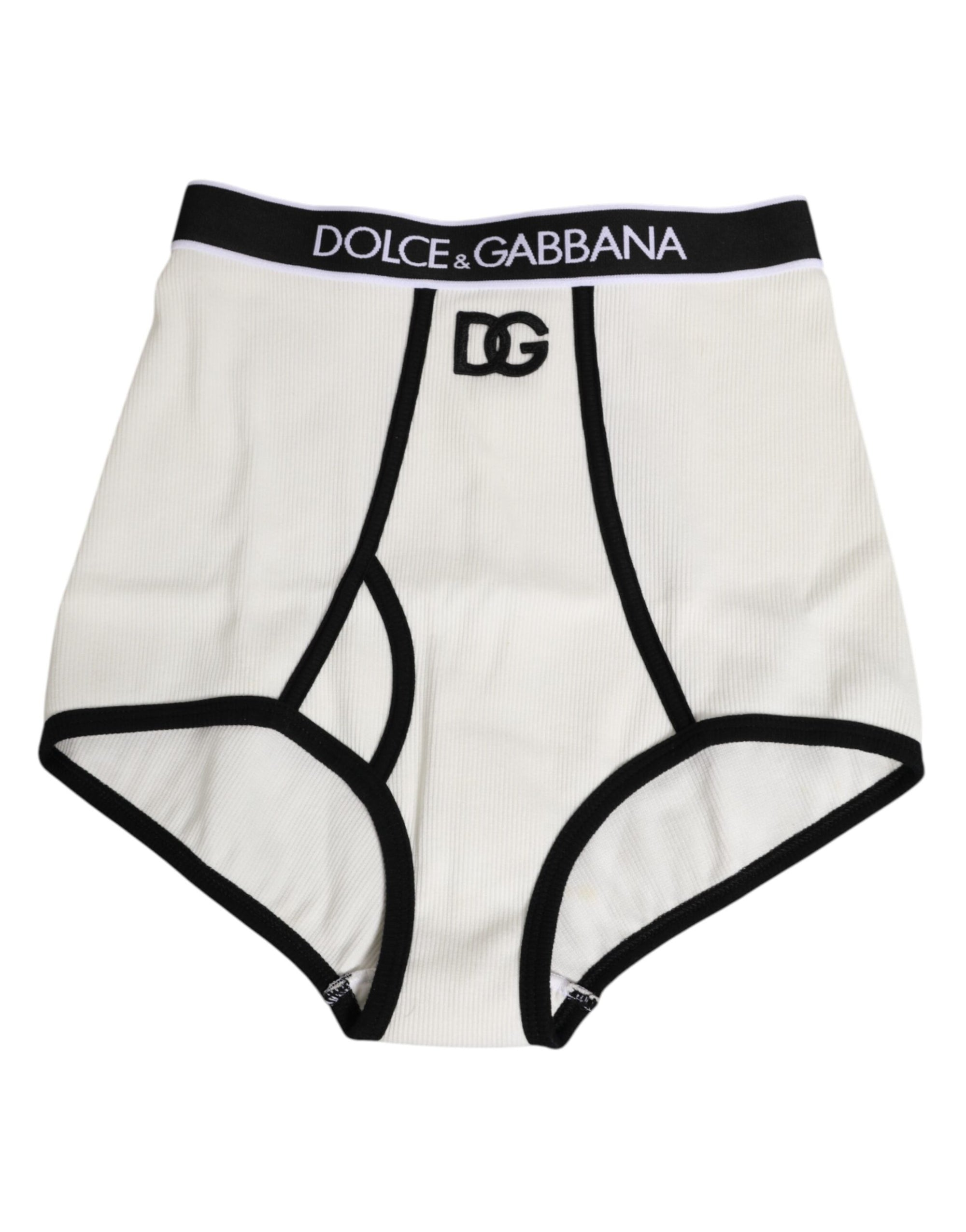 Dolce & Gabbana White Cotton Stretch High Waist Culotte Underwear