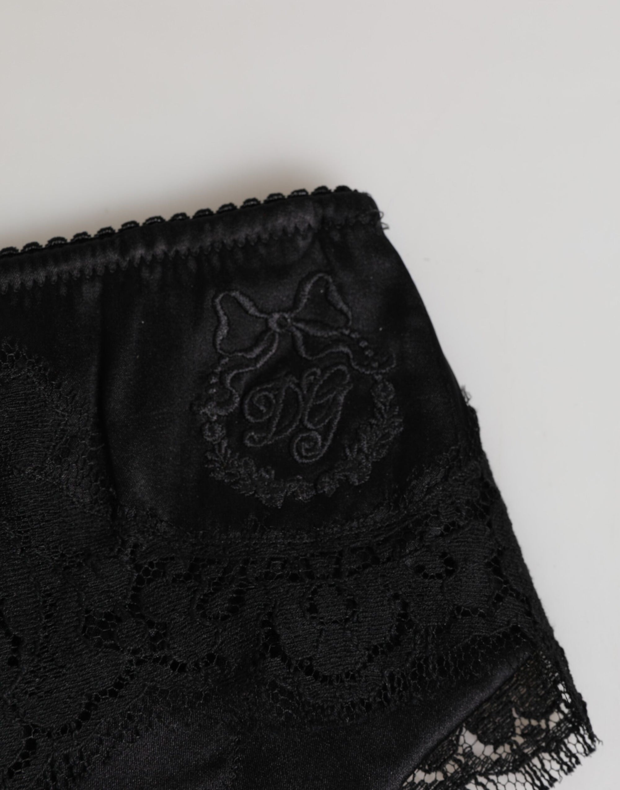 Dolce & Gabbana Black Silk Satin Floral Lace Panty Brief Underwear