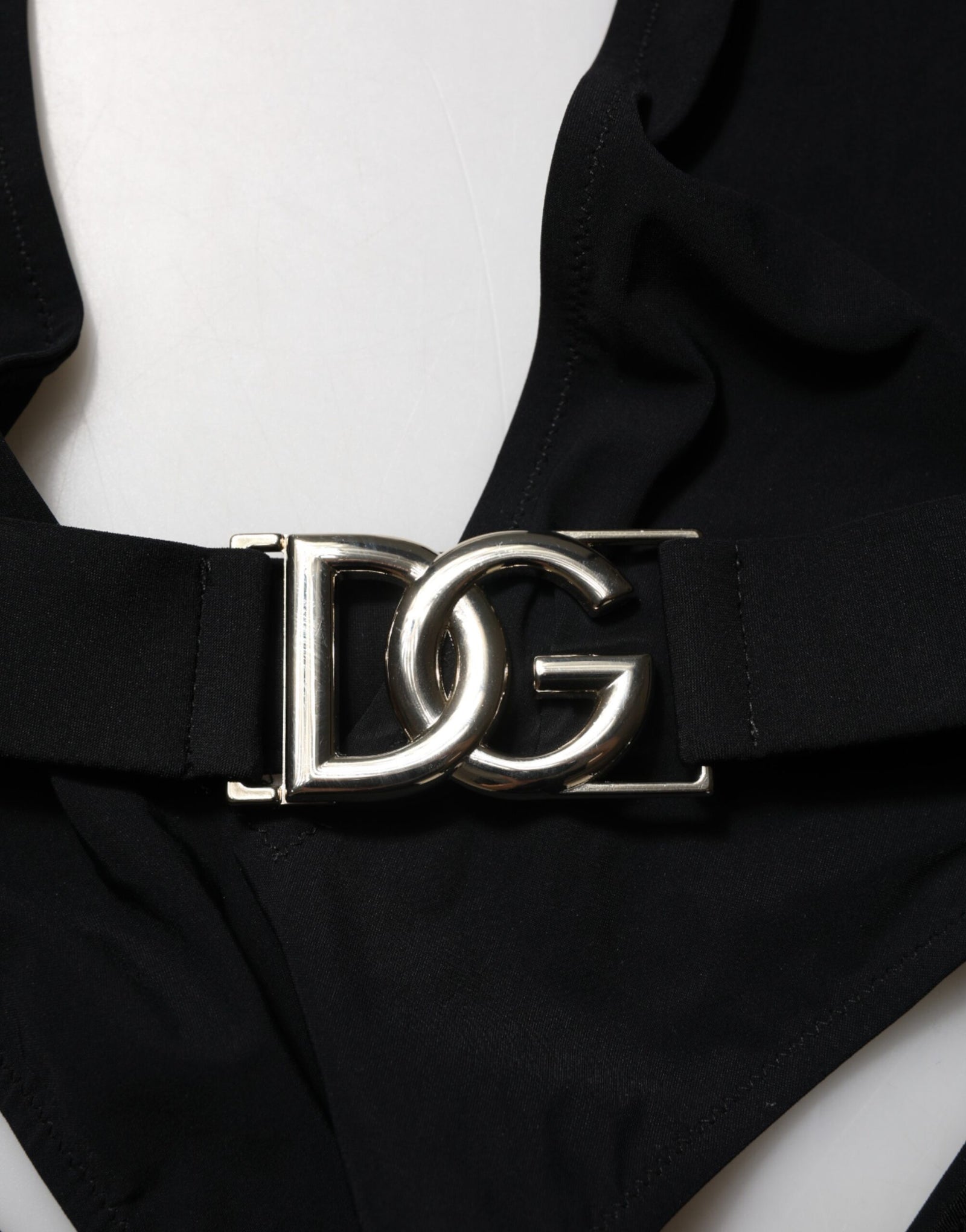 Dolce & Gabbana Black Nylon Deep V-Neck One Piece Swimwear