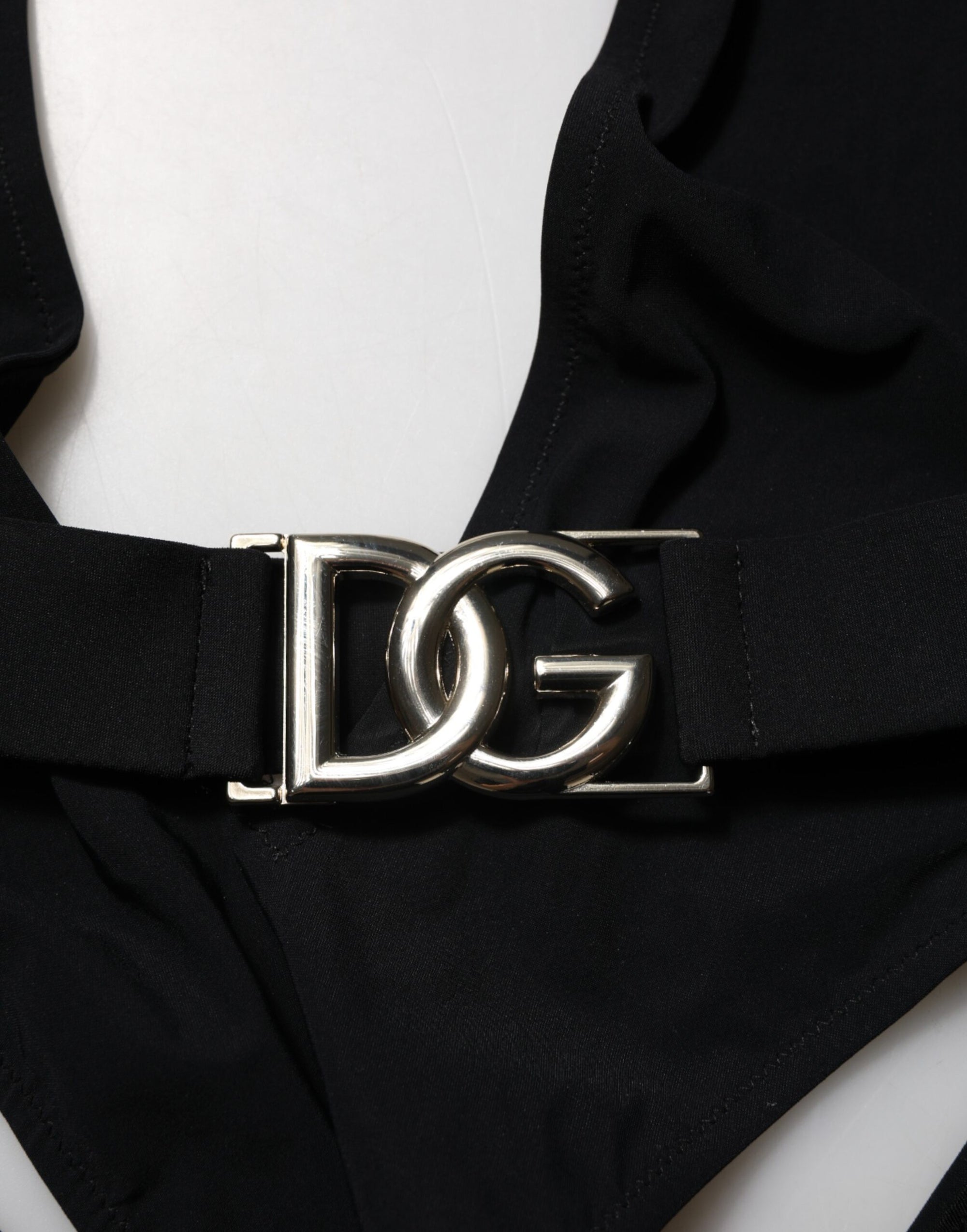 Dolce & Gabbana Black Nylon Deep V-Neck One Piece Swimwear