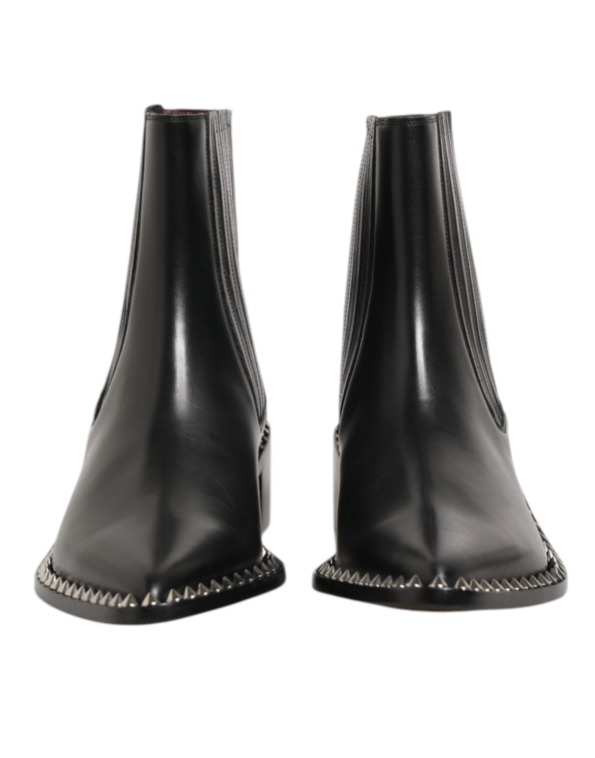 Dolce & Gabbana Black Leather Studded Men Short Boots Shoes