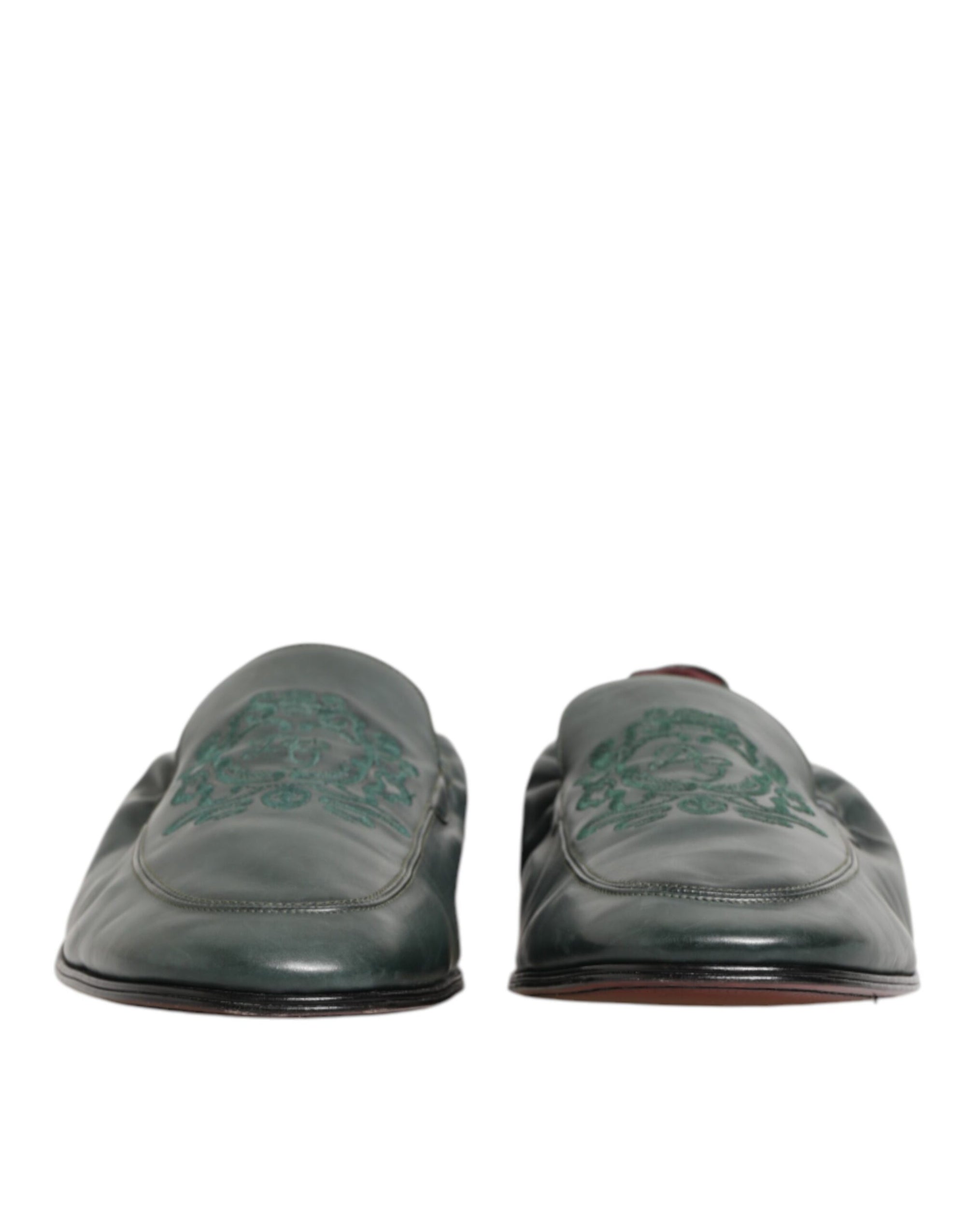 Dolce & Gabbana Green Leather Slip On Men Flat Loafers Shoes