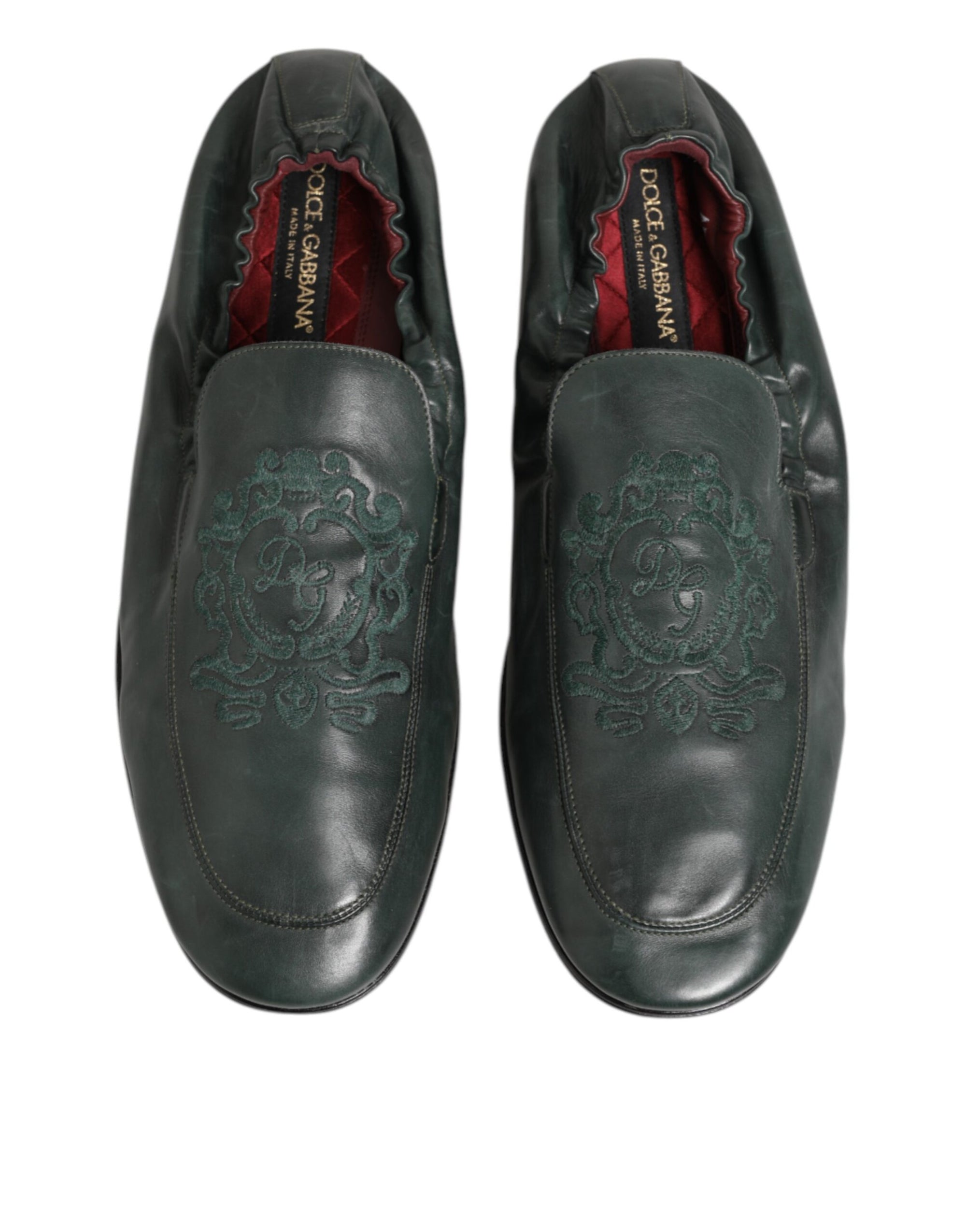 Dolce & Gabbana Green Leather Slip On Men Flat Loafers Shoes