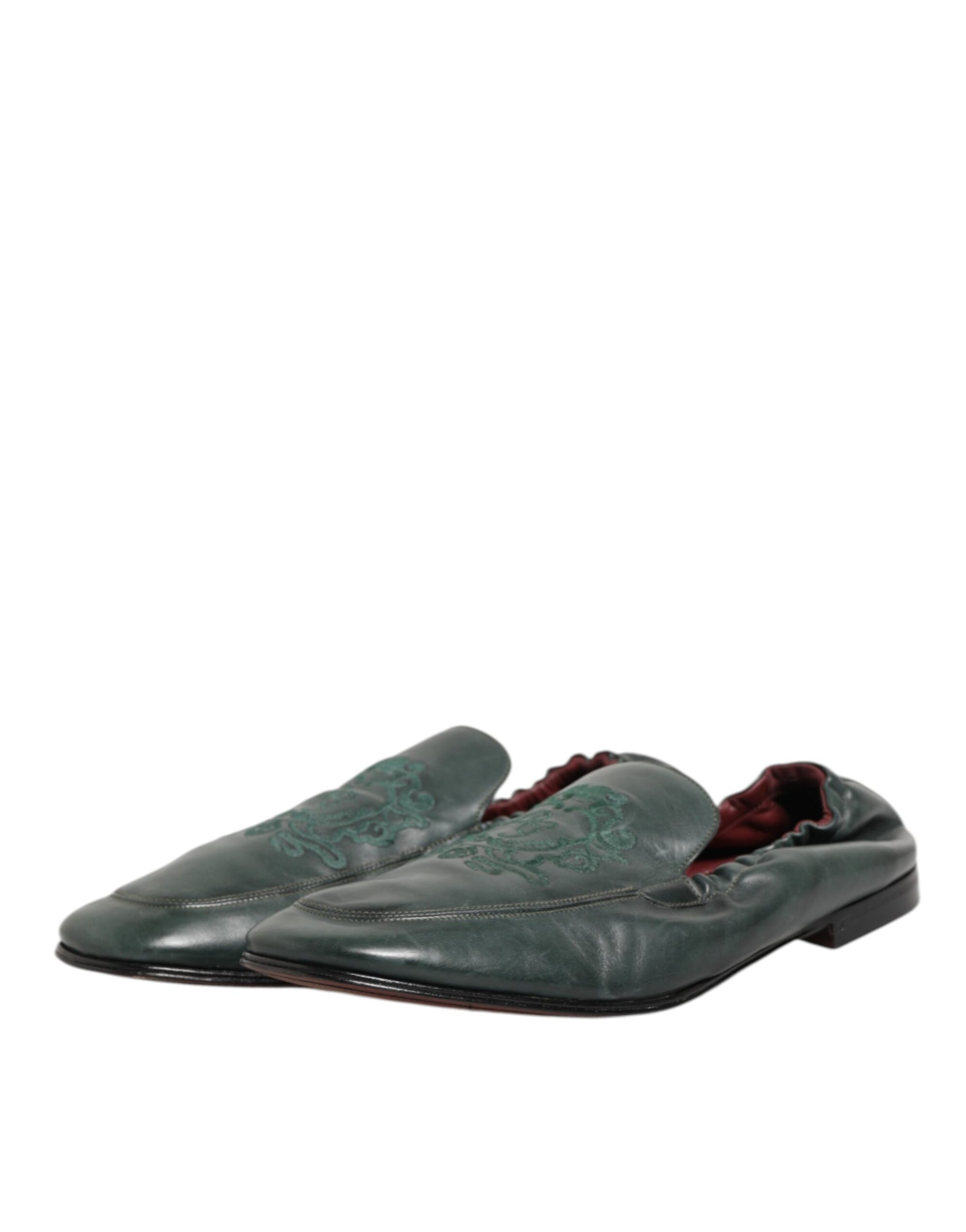 Dolce & Gabbana Green Leather Slip On Men Flat Loafers Shoes