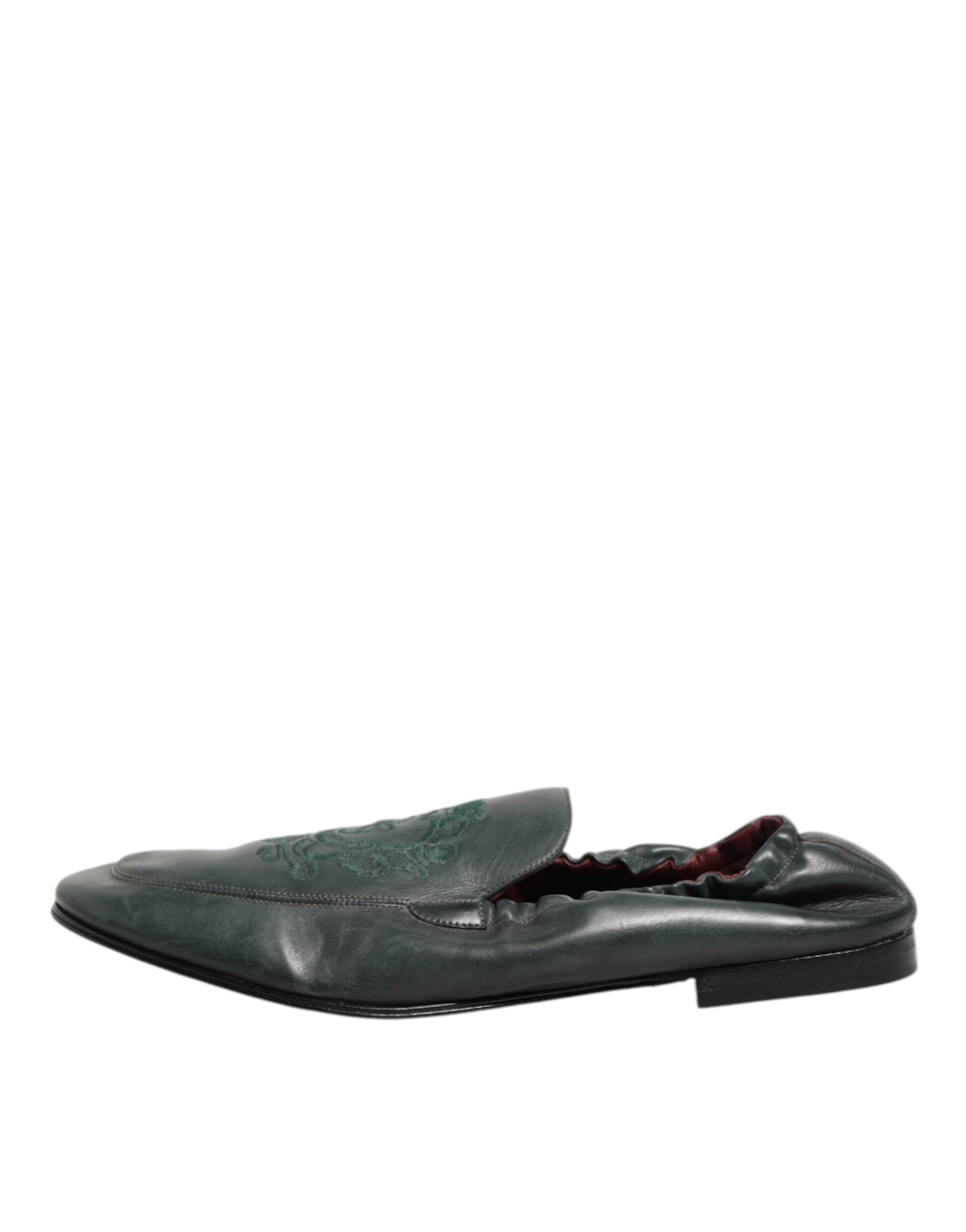 Dolce & Gabbana Green Leather Slip On Men Flat Loafers Shoes