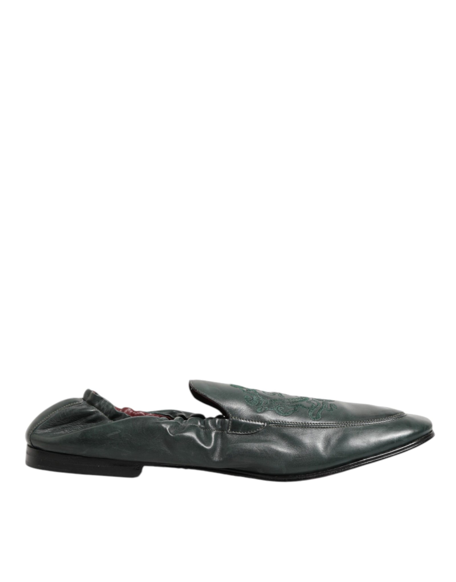 Dolce & Gabbana Green Leather Slip On Men Flat Loafers Shoes
