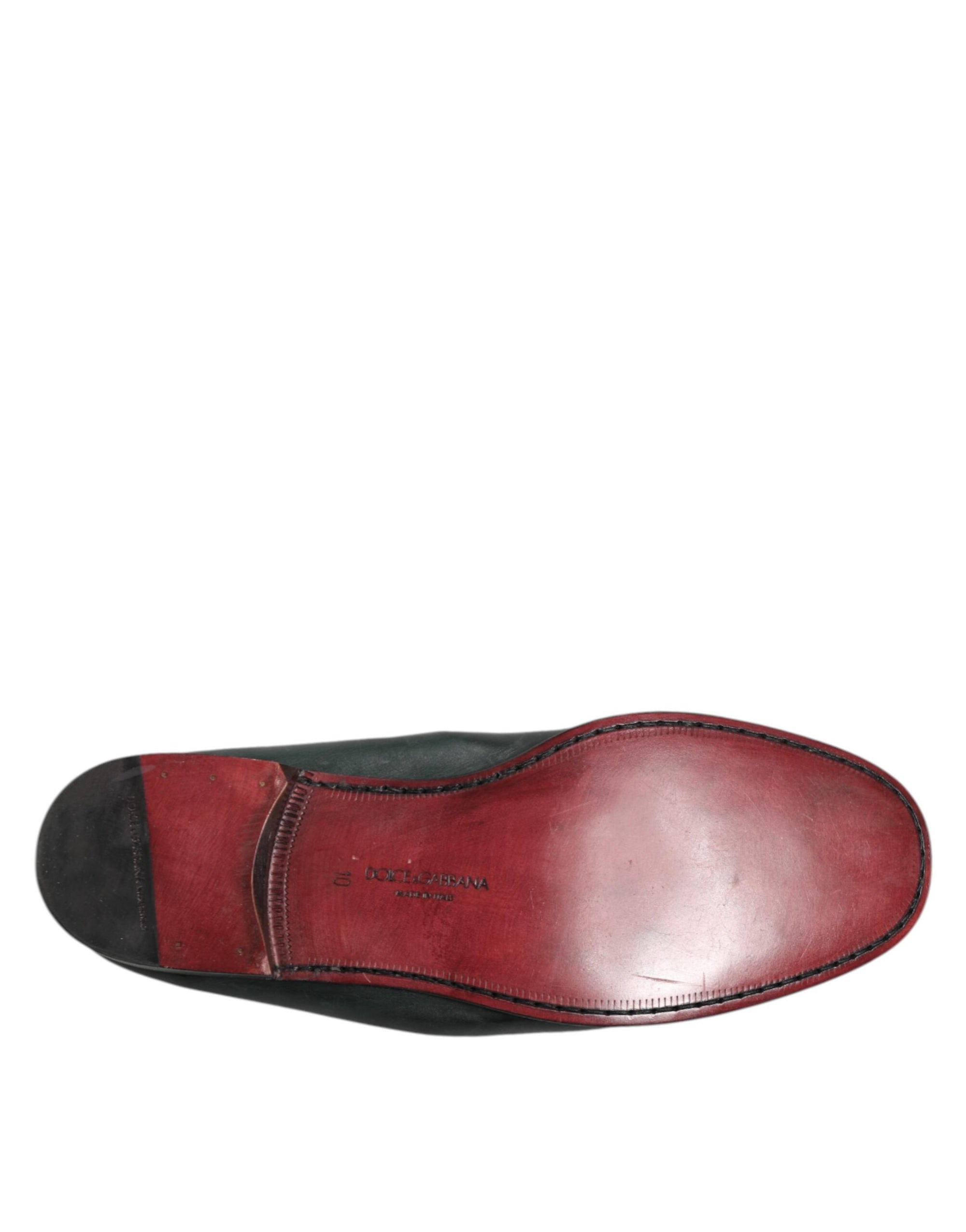 Dolce & Gabbana Green Leather Slip On Men Flat Loafers Shoes