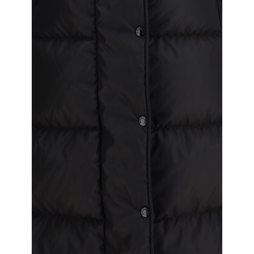 Moncler The long Down Jacket with hood and wool trims