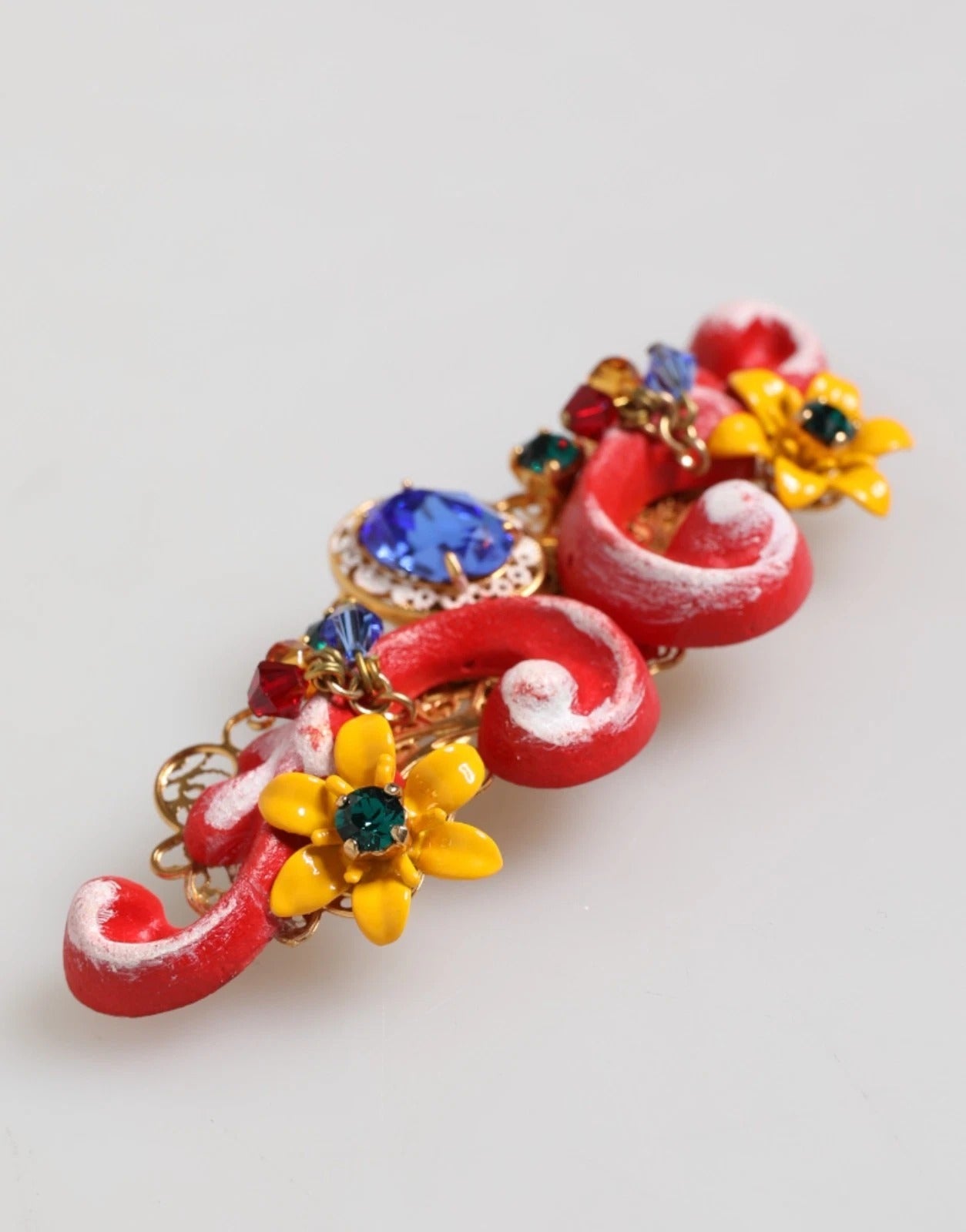 Dolce & Gabbana Multicolor Spring CARRETTO Gold Brass Crystal Hair Clip