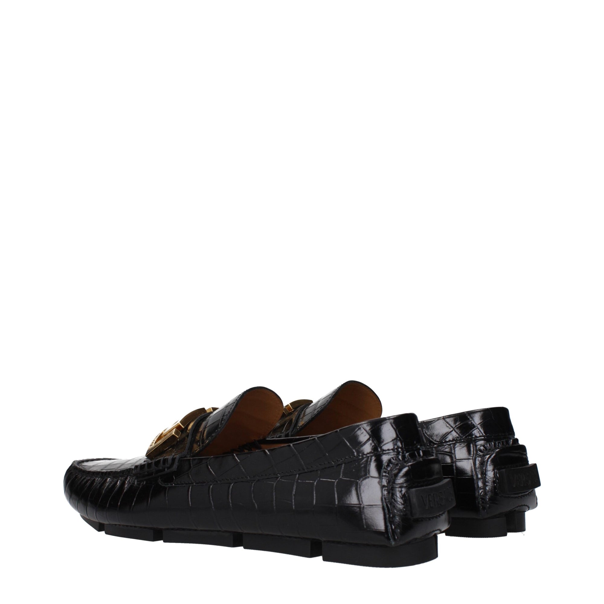 Versace Black Leather Slip-On Loafers