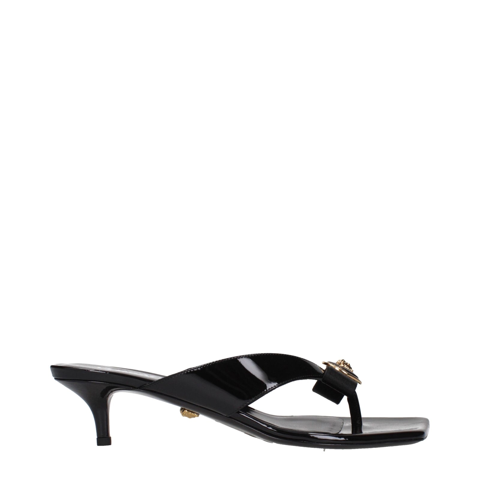 Versace Black Leather Stiletto Heels Sandals