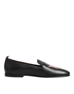 Dolce & Gabbana Black DG Angel Leather Slip On Loafers Shoes