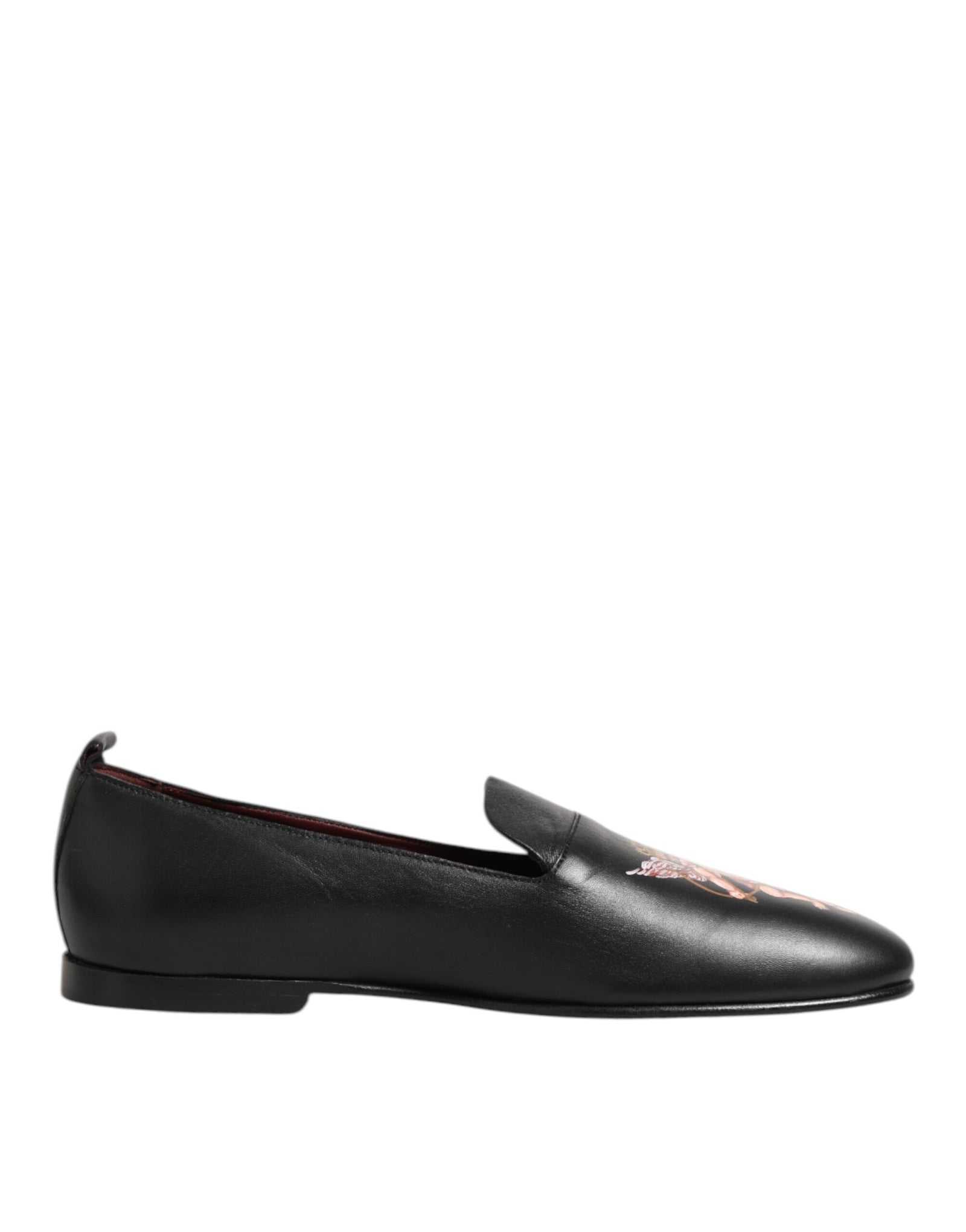 Dolce & Gabbana Black DG Angel Leather Slip On Loafers Shoes