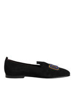 Dolce & Gabbana Black DG Love Leather Slip On Loafers Shoes