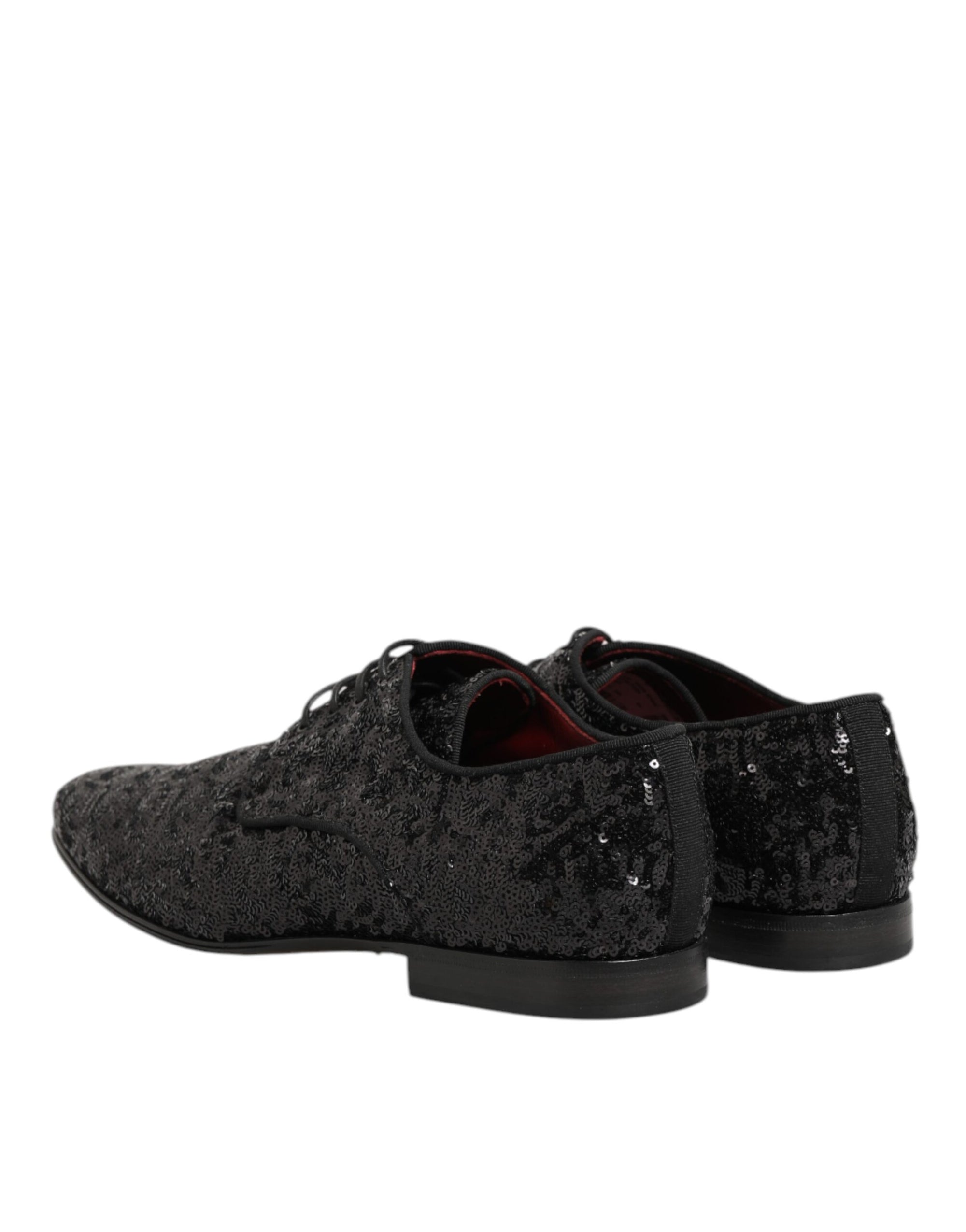 Dolce & Gabbana Black Sequined Lace Up Dress Men Derby Shoes