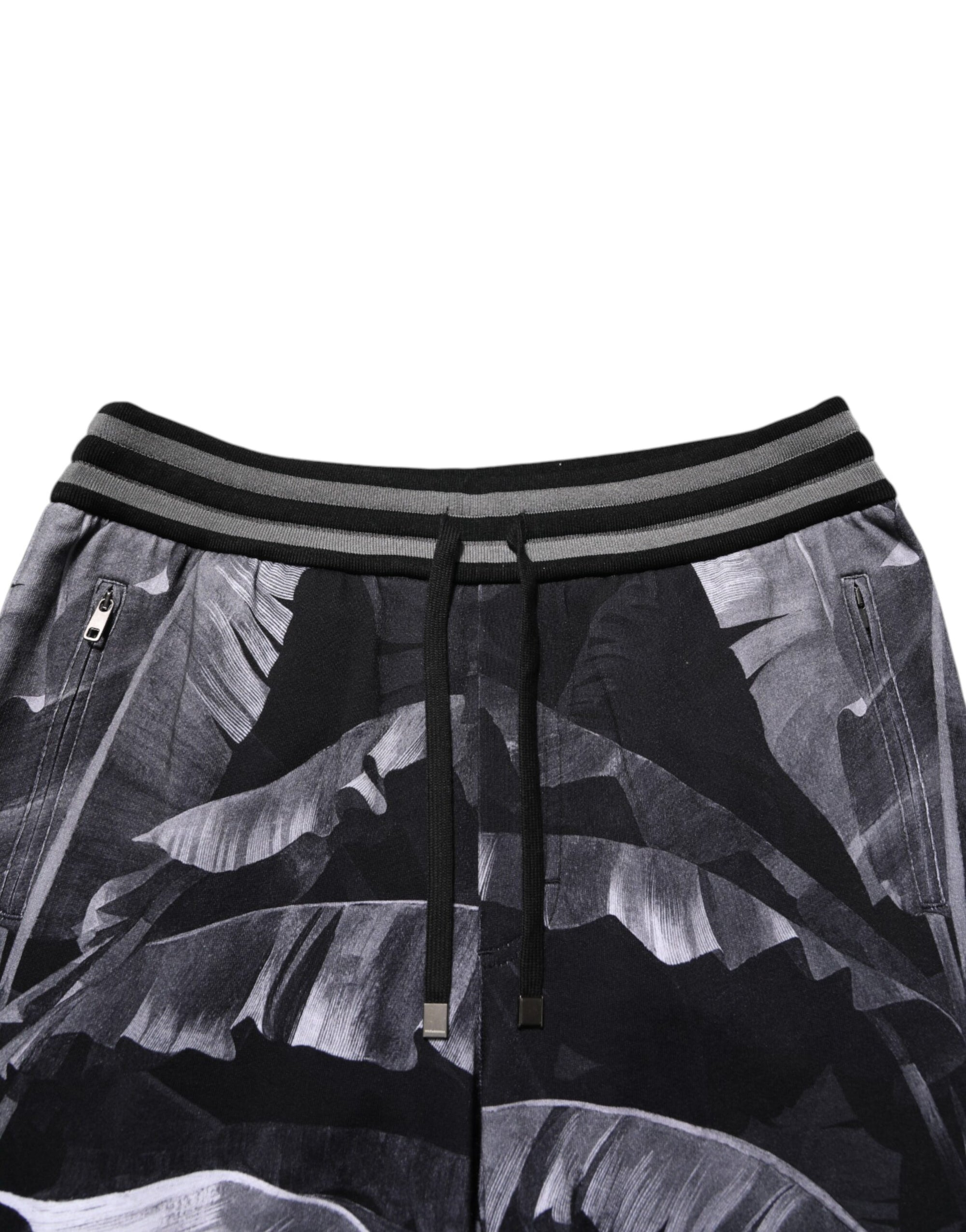 Dolce & Gabbana Black Banana Leaf Cotton Jogger Trouser Pants