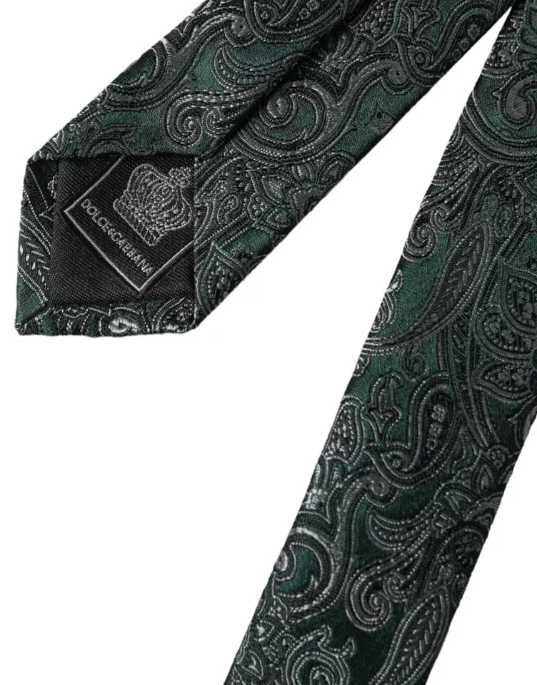 Dolce &amp; Gabbana Green Floral Pattern 100% Silk Adjustable Men Tie